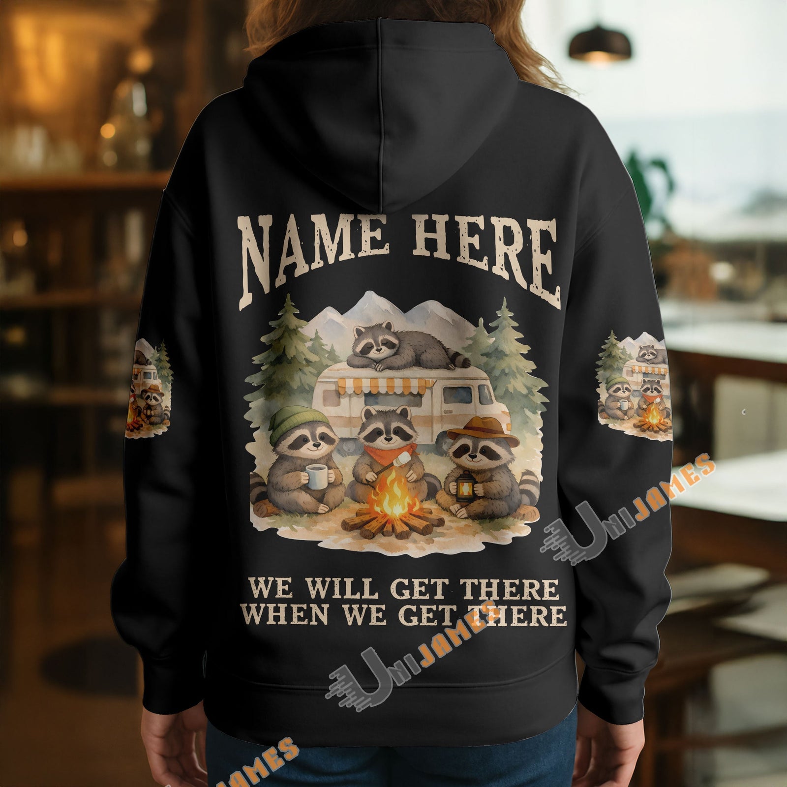 BlueJose Racoon Camping We Will Get There When We Get There Personalized Name Shirts