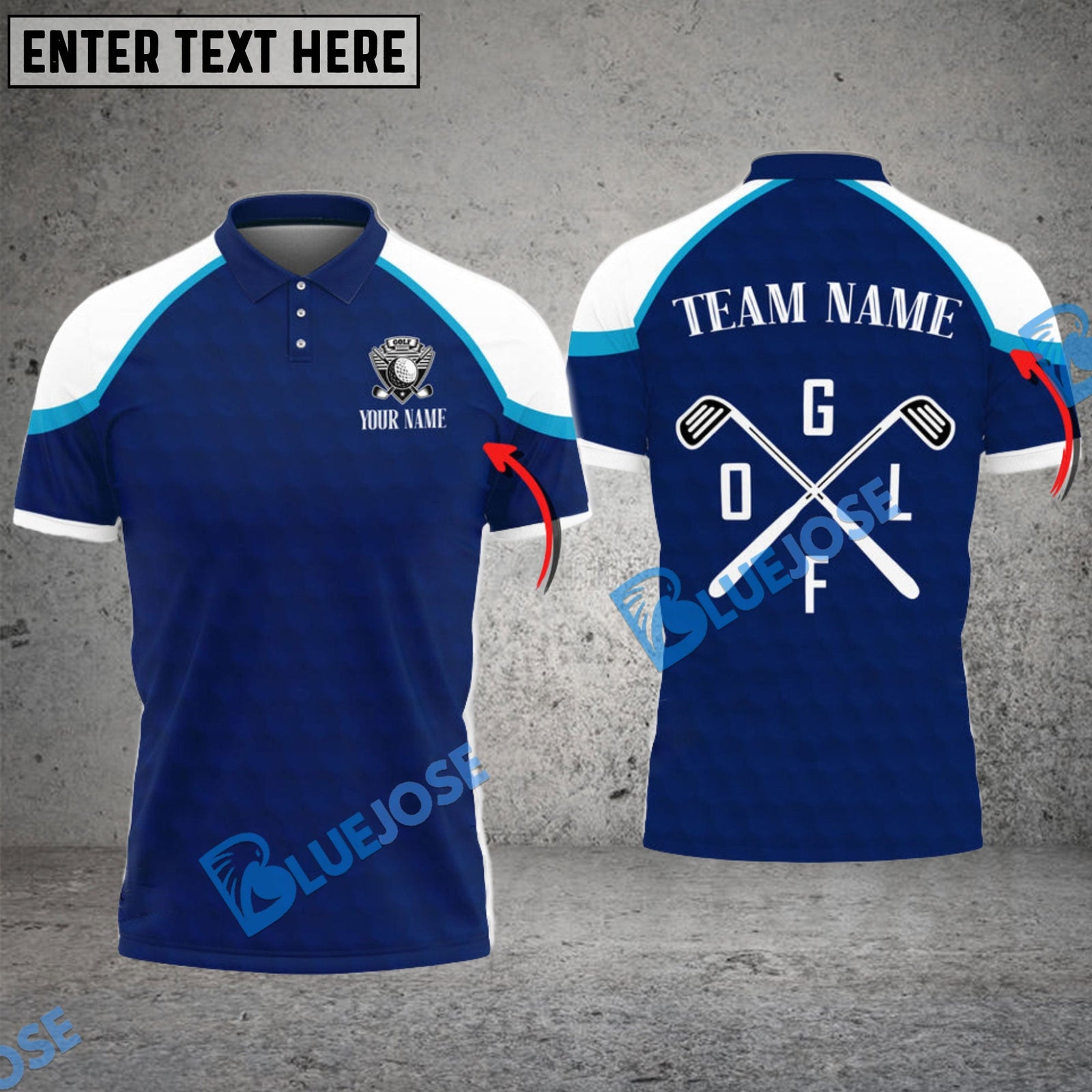 BlueJose Golf Premium Customized Name, Team Name 3D Shirts (4 Colors)