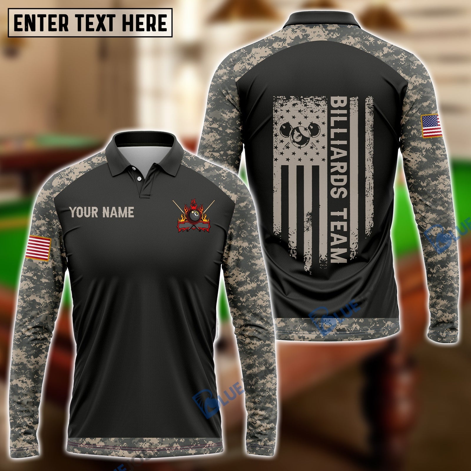 BlueJose Billiards Retro Camouflage Flag Personalized 3D Shirt