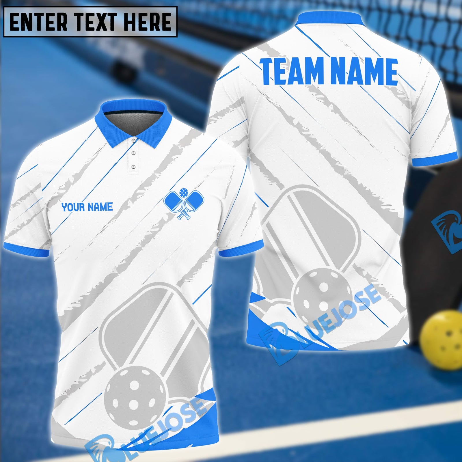 BlueJose Pickleball Basic Personalized Name, Team Name Unisex Shirt (4 Colors)