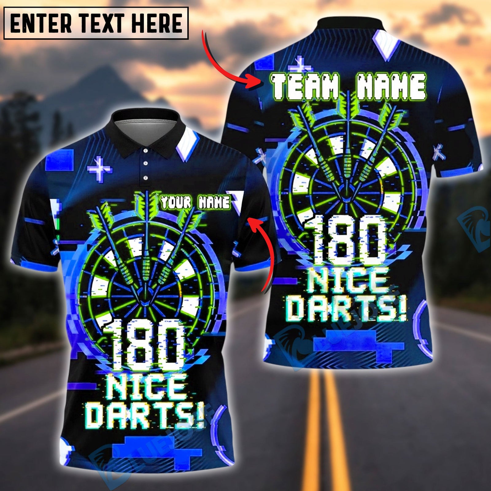 BlueJose Darts Glitch Digital Dartboard Personalized Name, Team Name Unisex Shirt (4 Colors)