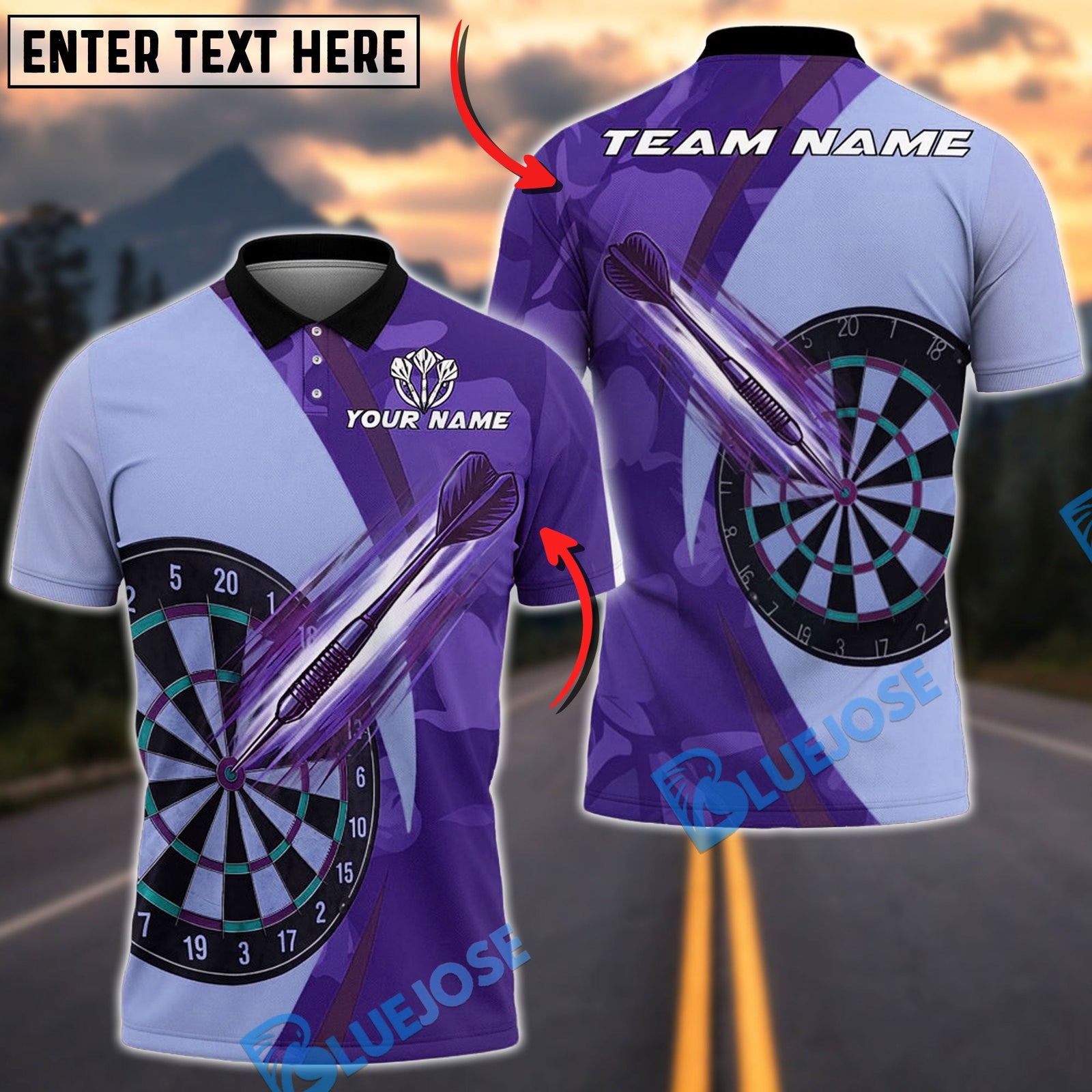 BlueJose Darts Camo Precision Throw Personalized Name, Team Name Unisex Shirt (4 Colors)