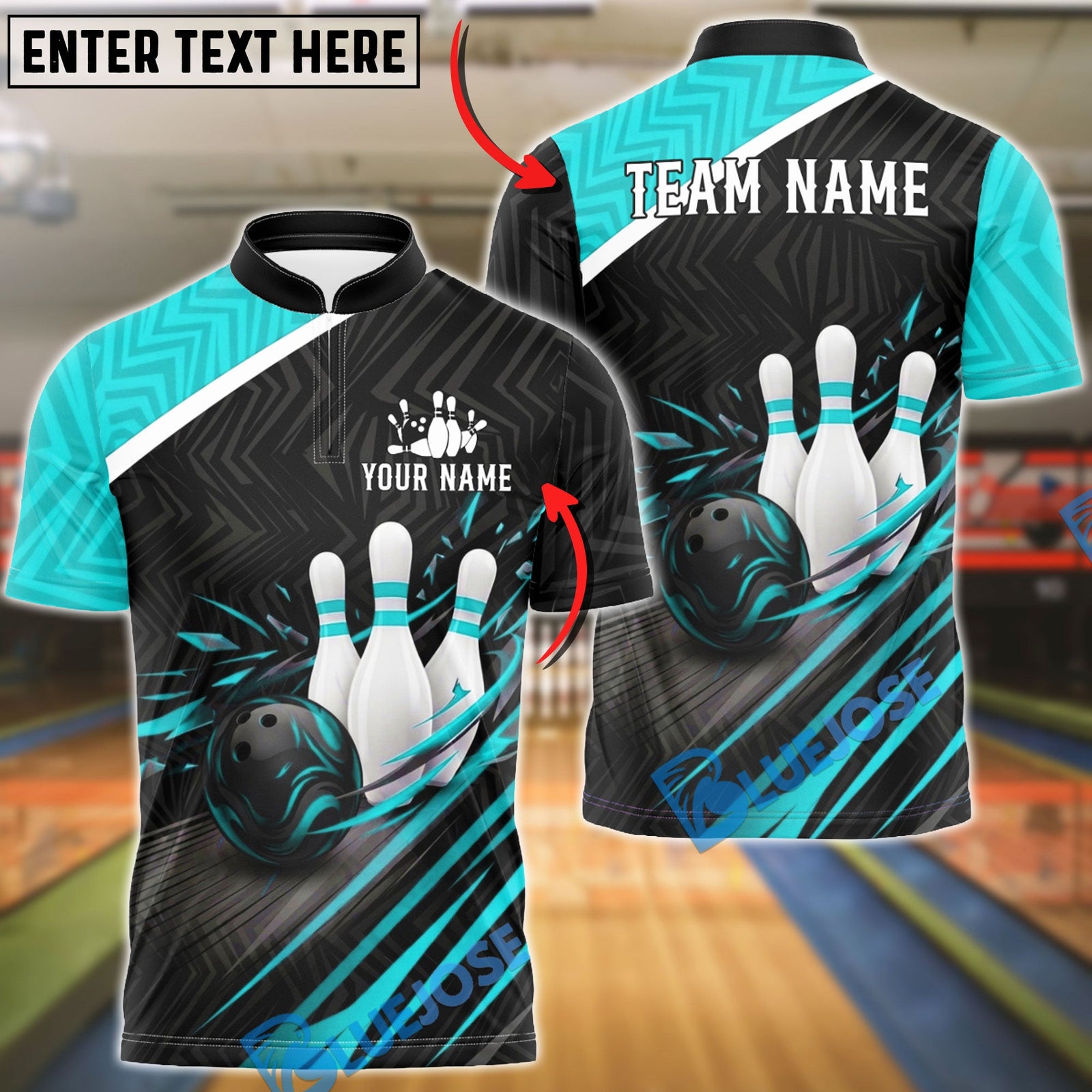 BlueJose Bowling And Pins Apex Pro-Series Customized Name, Team Name 3D Shirt (4 Colors)