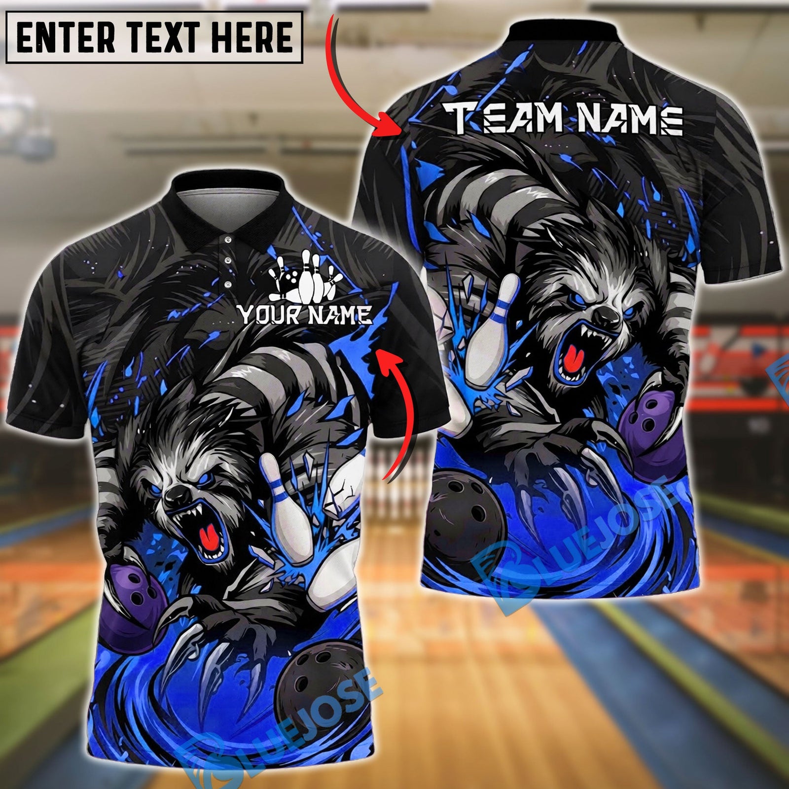 BlueJose Bowling And Pins Fierce Angry Sloth Graphic Customized Name, Team Name 3D Shirt (4 Colors)