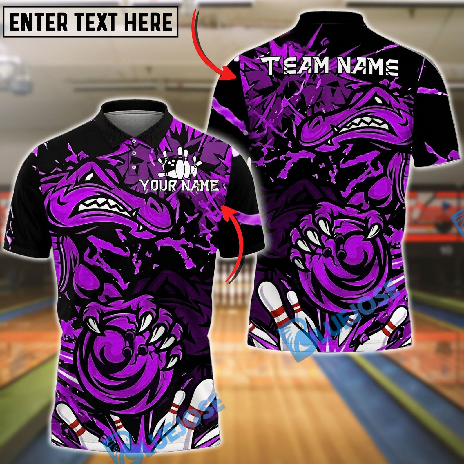 BlueJose Bowling And Pins Fierce Angry Crocodile Graphic Customized Name, Team Name 3D Shirt (4 Colors)