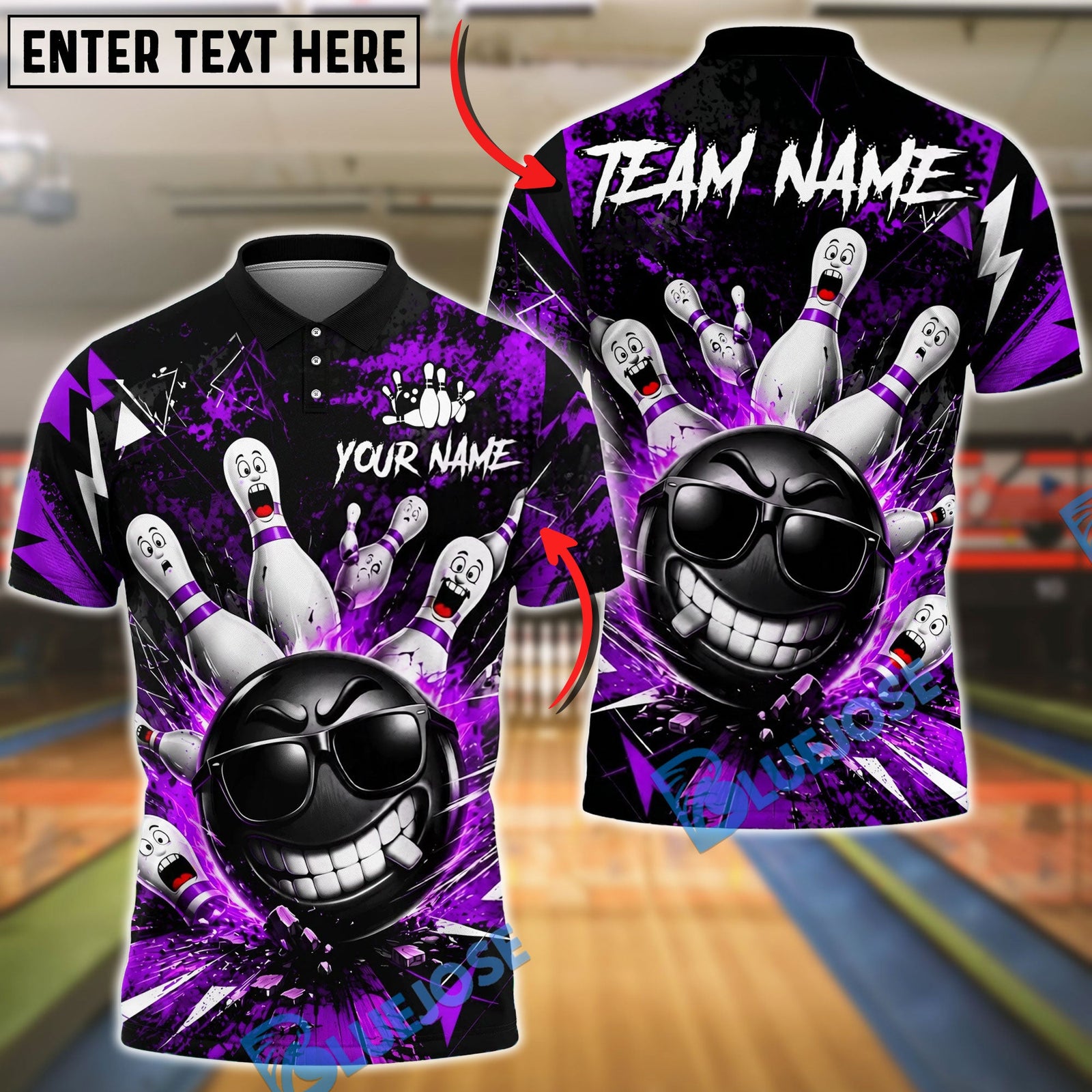 BlueJose Bowling And Pins Cool Gangster Strike Customized Name, Team Name 3D Shirt (6 Colors)