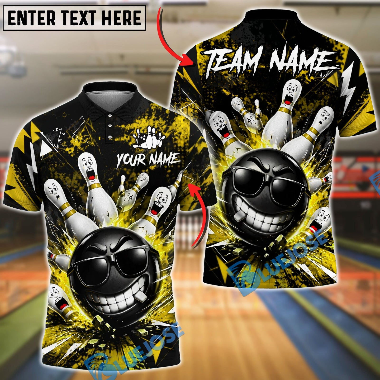 BlueJose Bowling And Pins Cool Gangster Strike Customized Name, Team Name 3D Shirt (6 Colors)