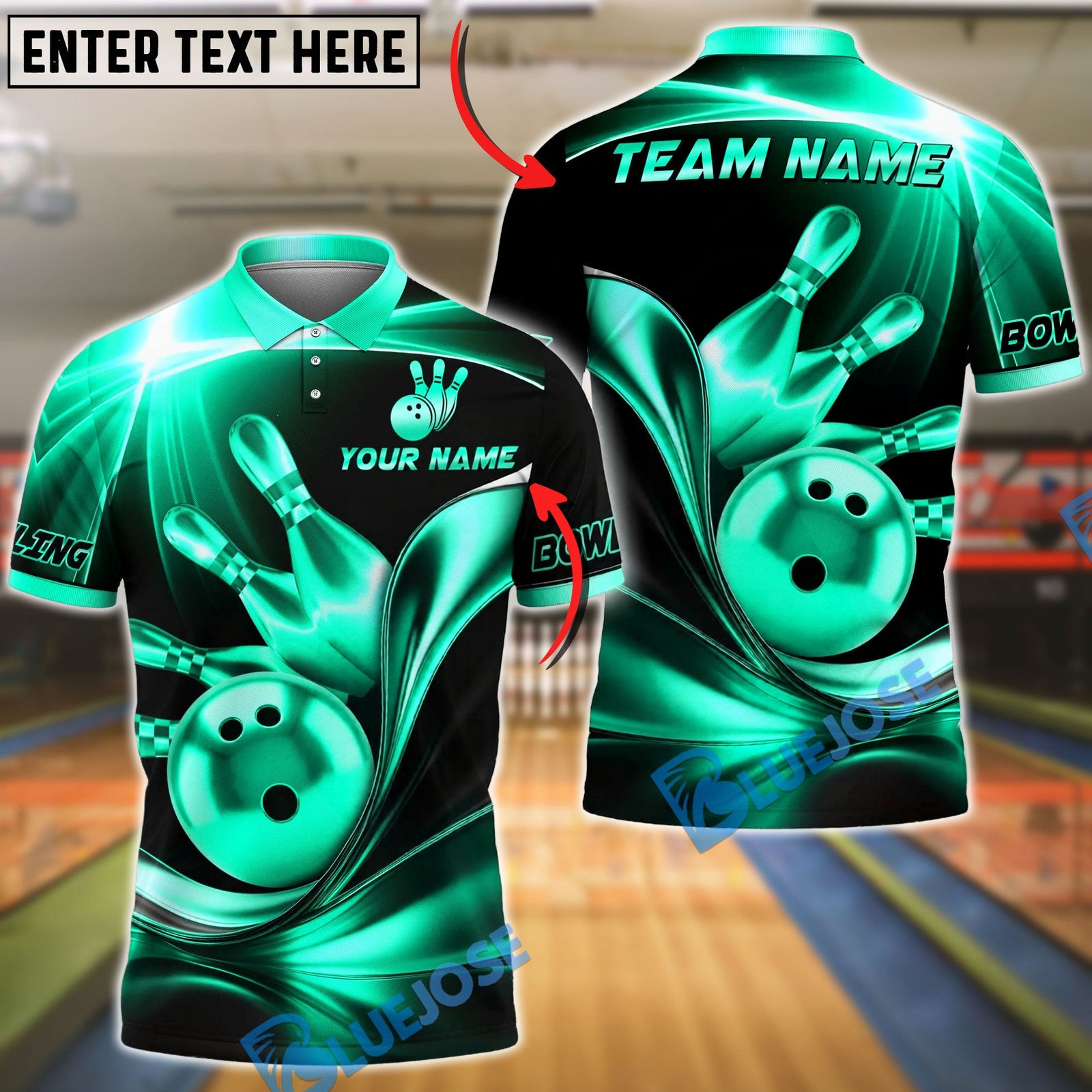 BlueJose Bowling And Pins Wave Strike Luxury Black Gold Customized Name, Team Name 3D Shirt (6 Colors)