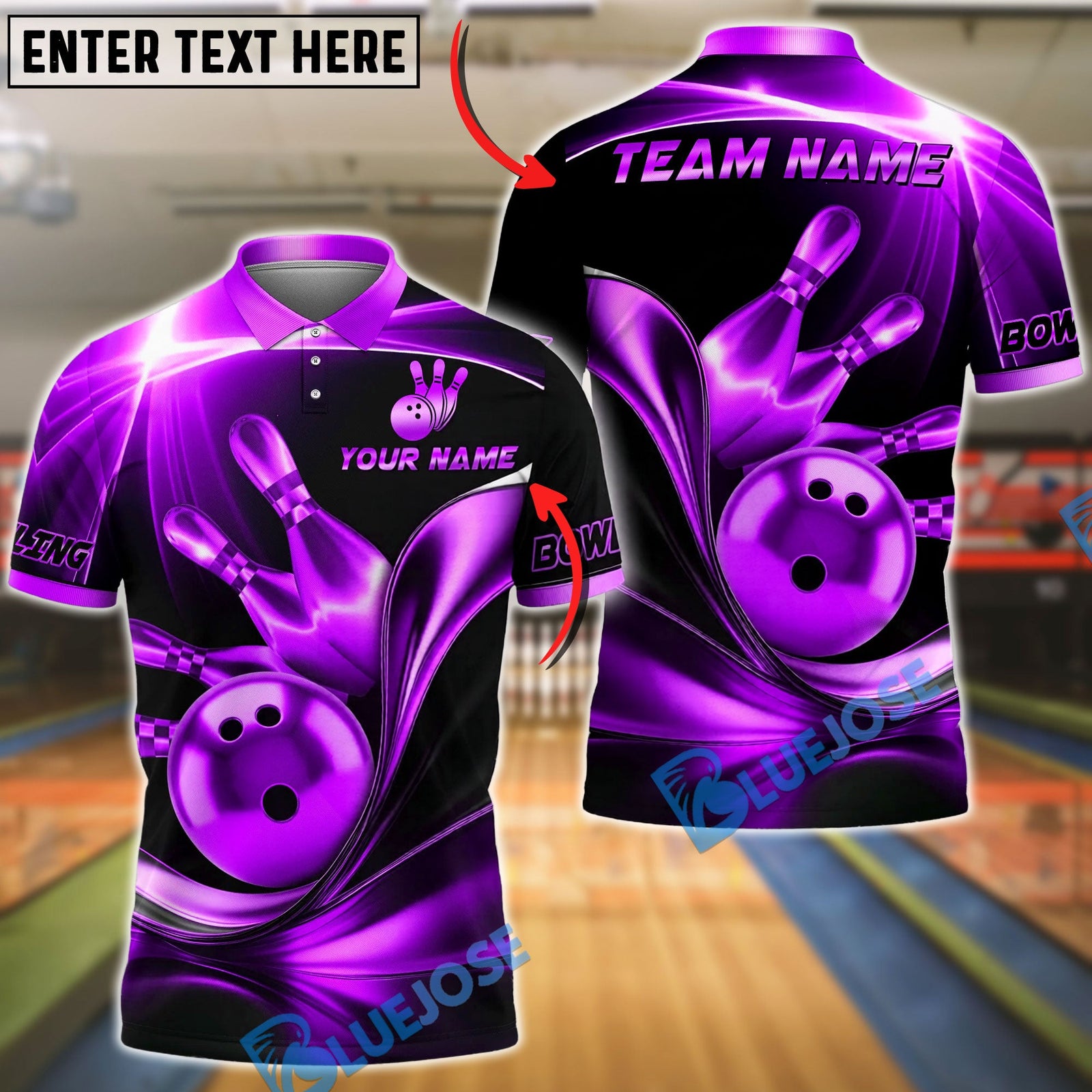 BlueJose Bowling And Pins Wave Strike Luxury Black Gold Customized Name, Team Name 3D Shirt (6 Colors)