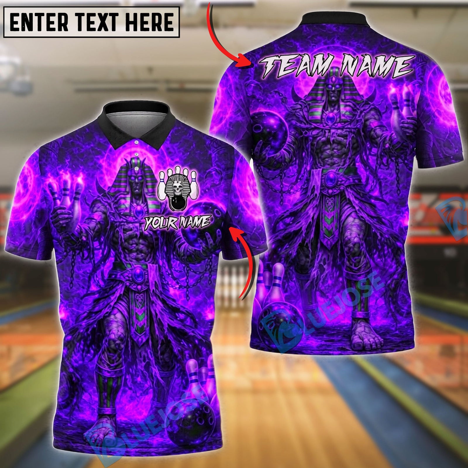 BlueJose Bowling And Pins Dark Pharaoh Thunder Customized Name, Team Name 3D Shirt (4 Colors)