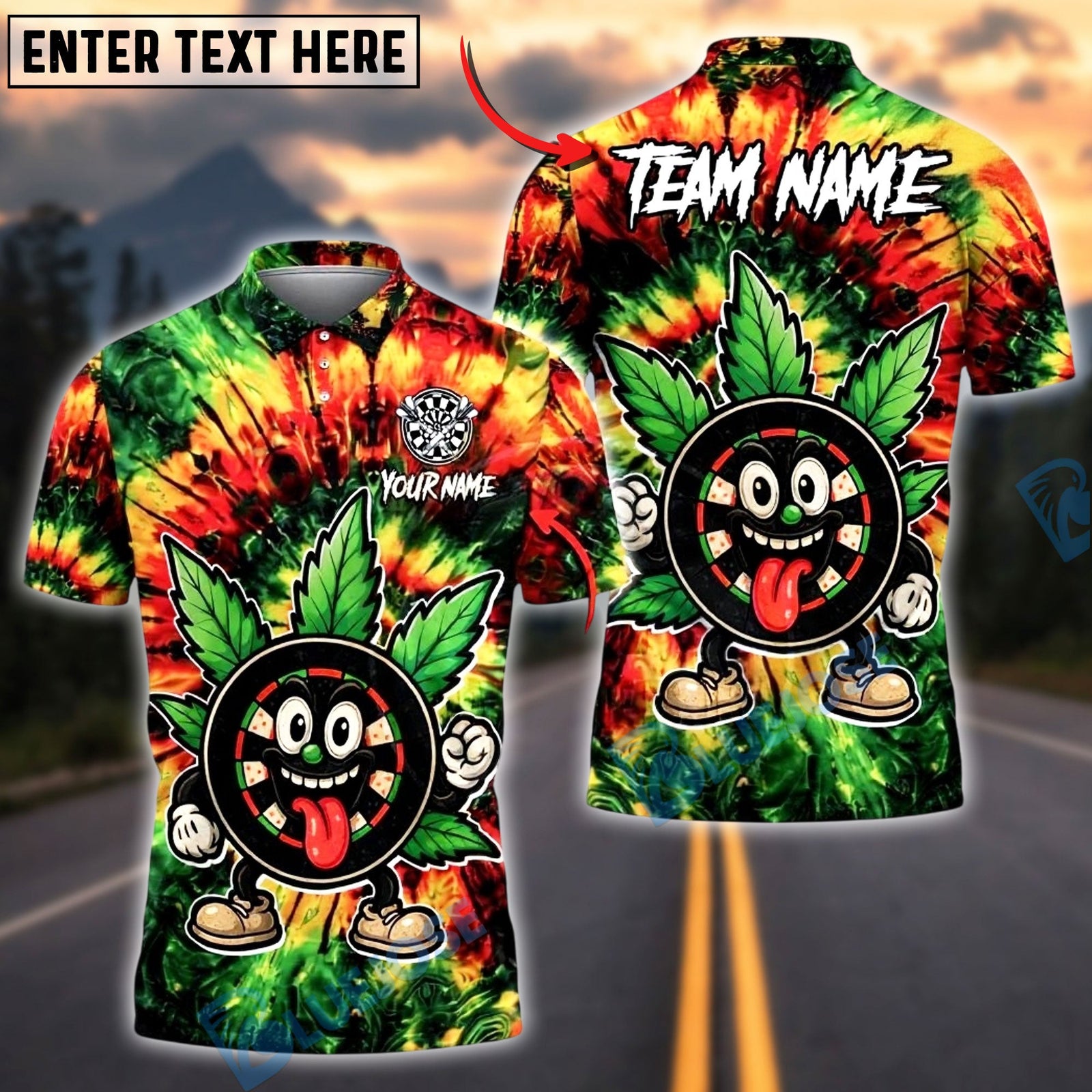 BlueJose Darts Tie-Dye Cartoon Design 2 Personalized Name Shirt