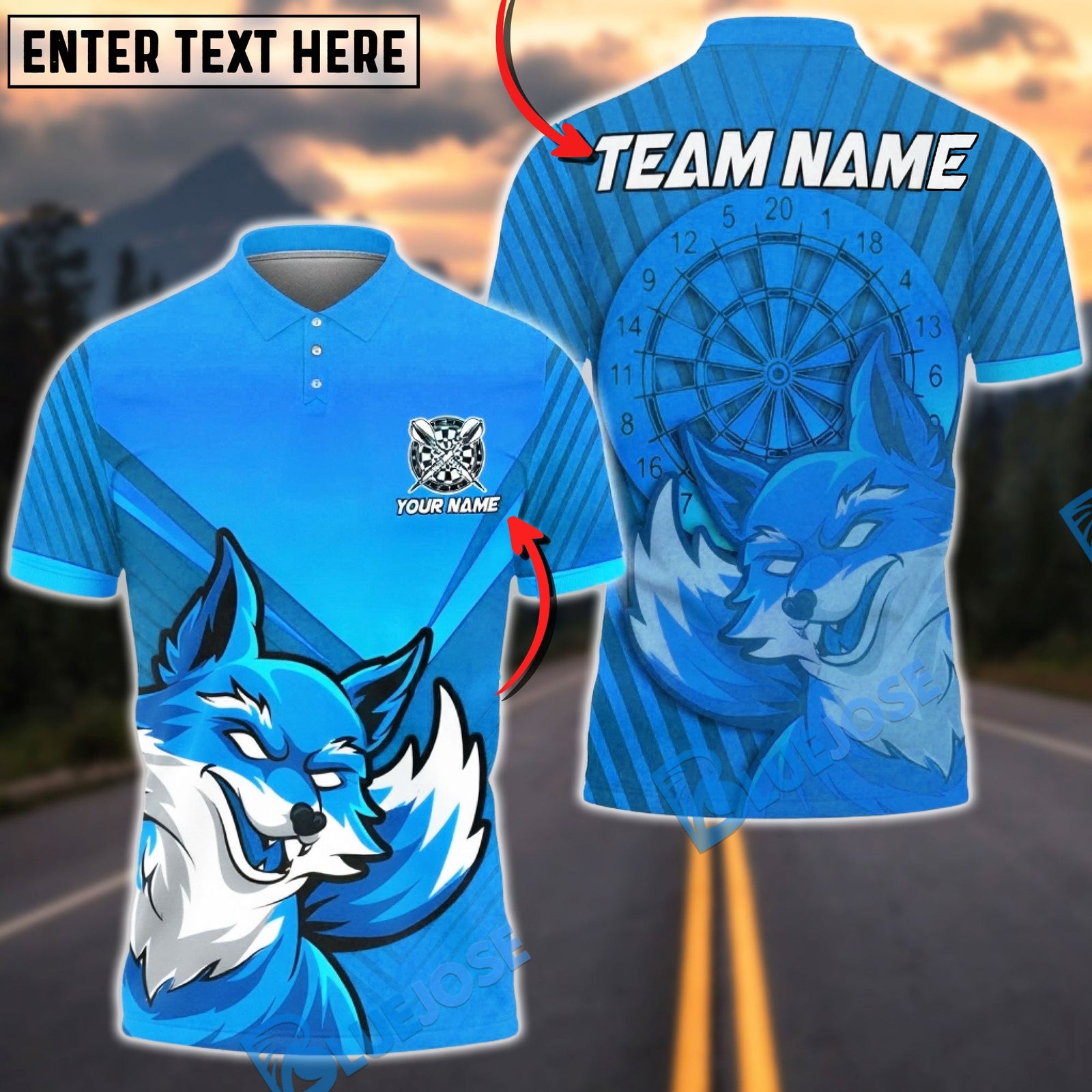 BlueJose Darts Blazing Fox Dartboard Multicolor Options Personalized Name Shirt (4 Colors)