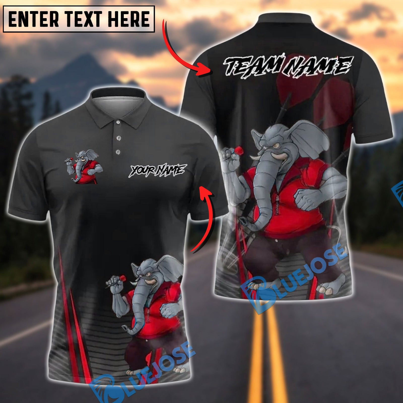 BlueJose Darts Mighty Elephant Customized Name, Team Name 3D Shirt (4 Colors)