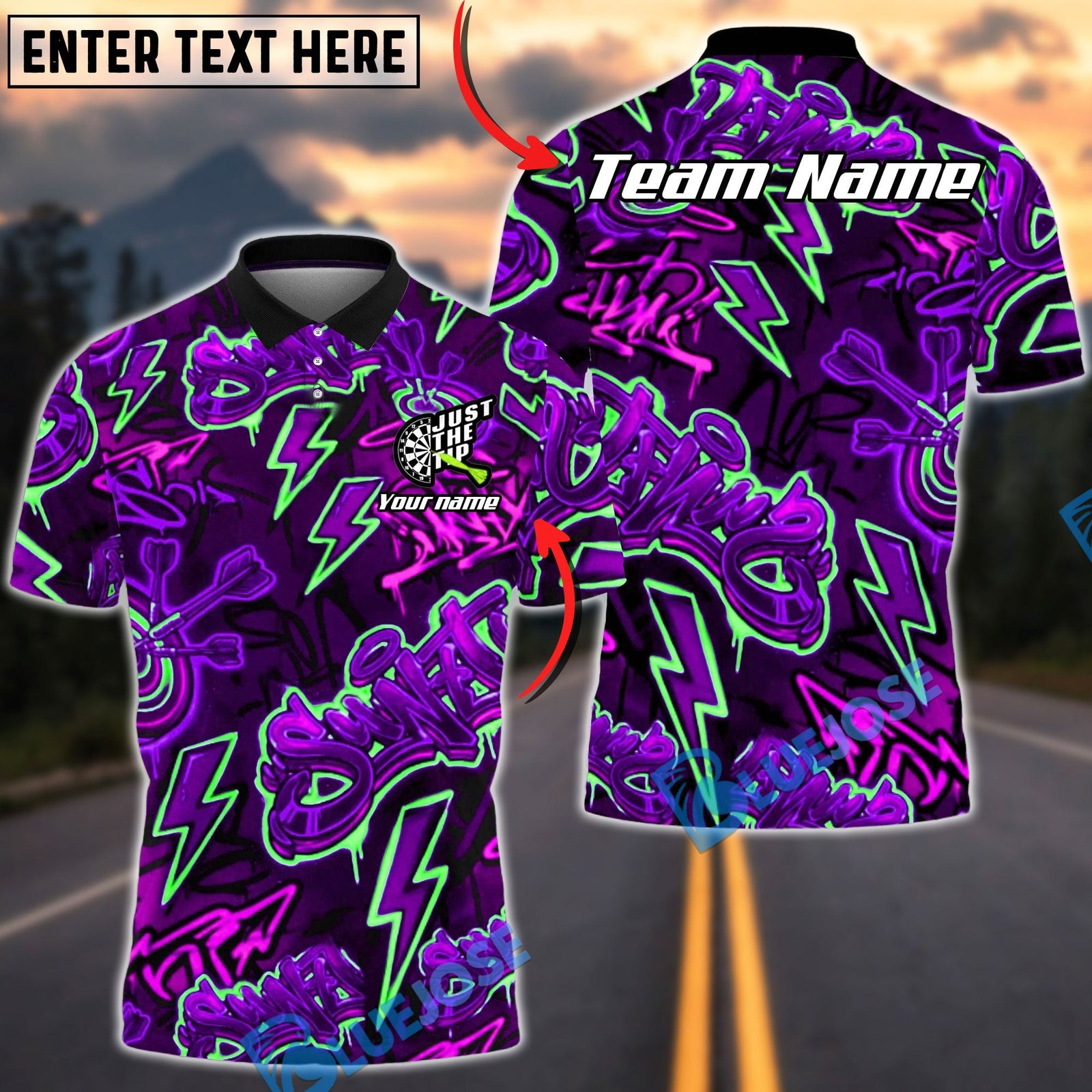BlueJose Darts Graffiti Neon Lightning Style Multicolor Options Personalized Name Shirt (4 Colors)