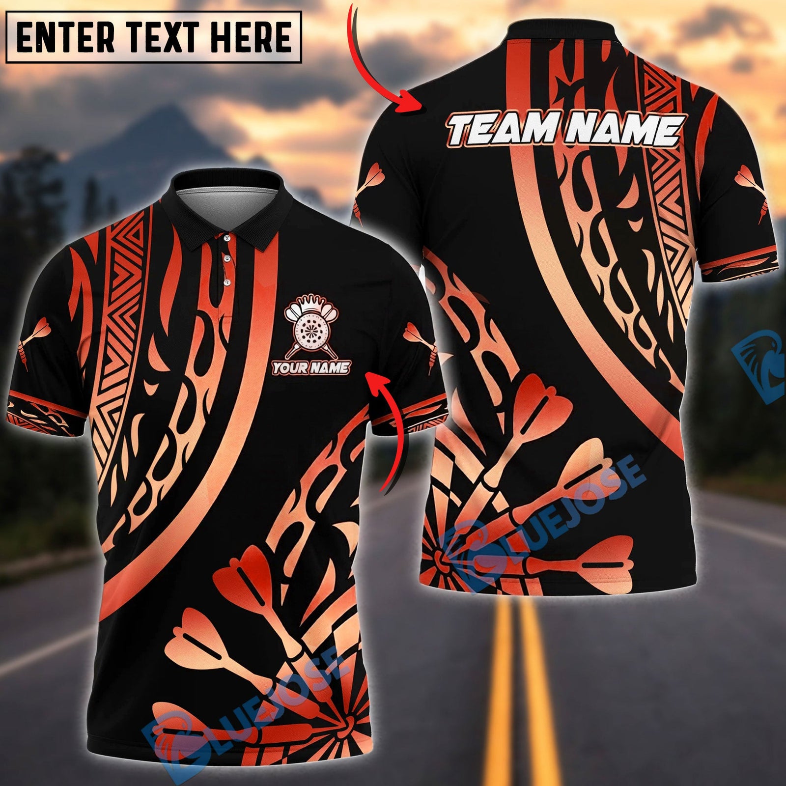 BlueJose Darts Elite Tribal Personalized Name, Team Name Unisex Shirt (6 Colors)