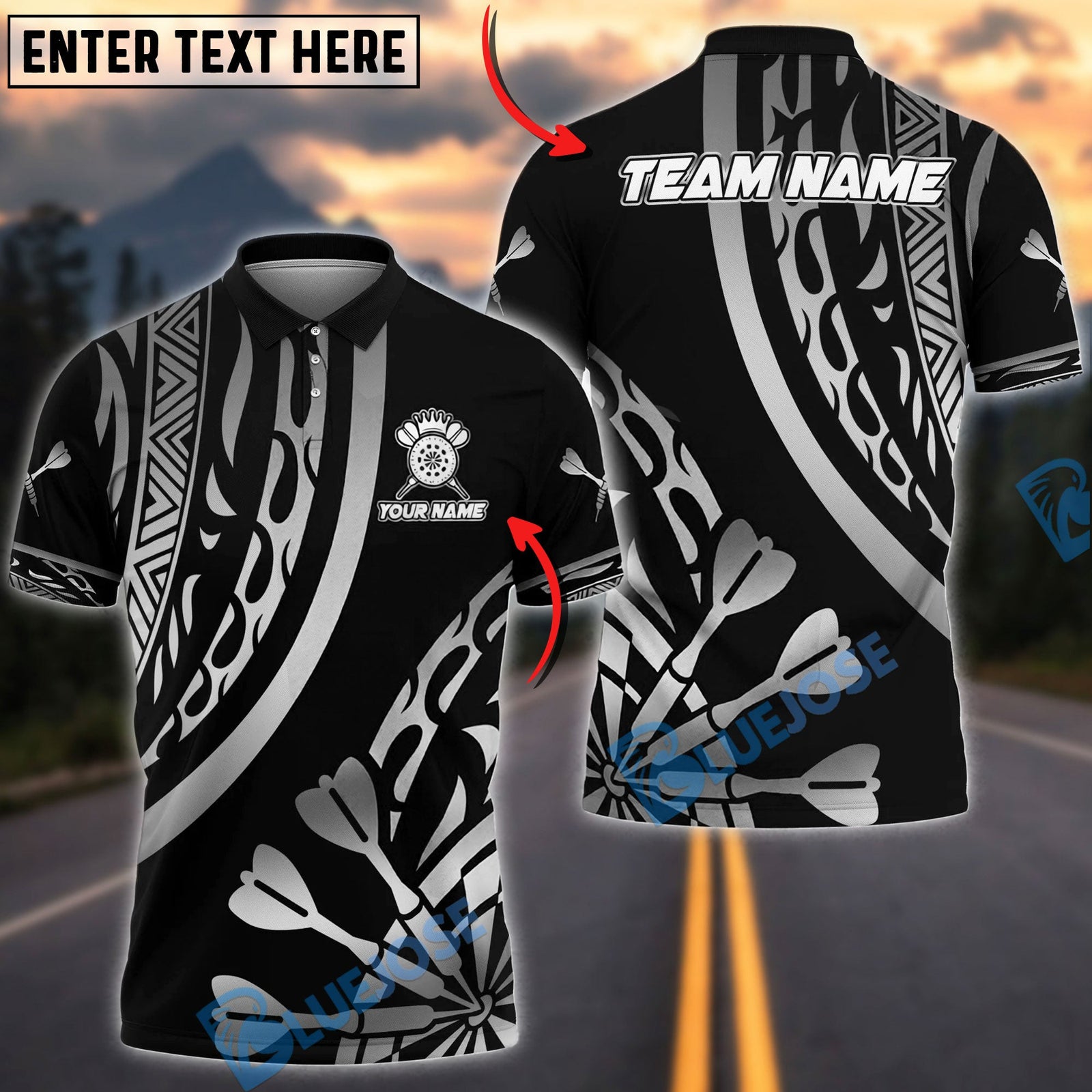 BlueJose Darts Elite Tribal Personalized Name, Team Name Unisex Shirt (6 Colors)