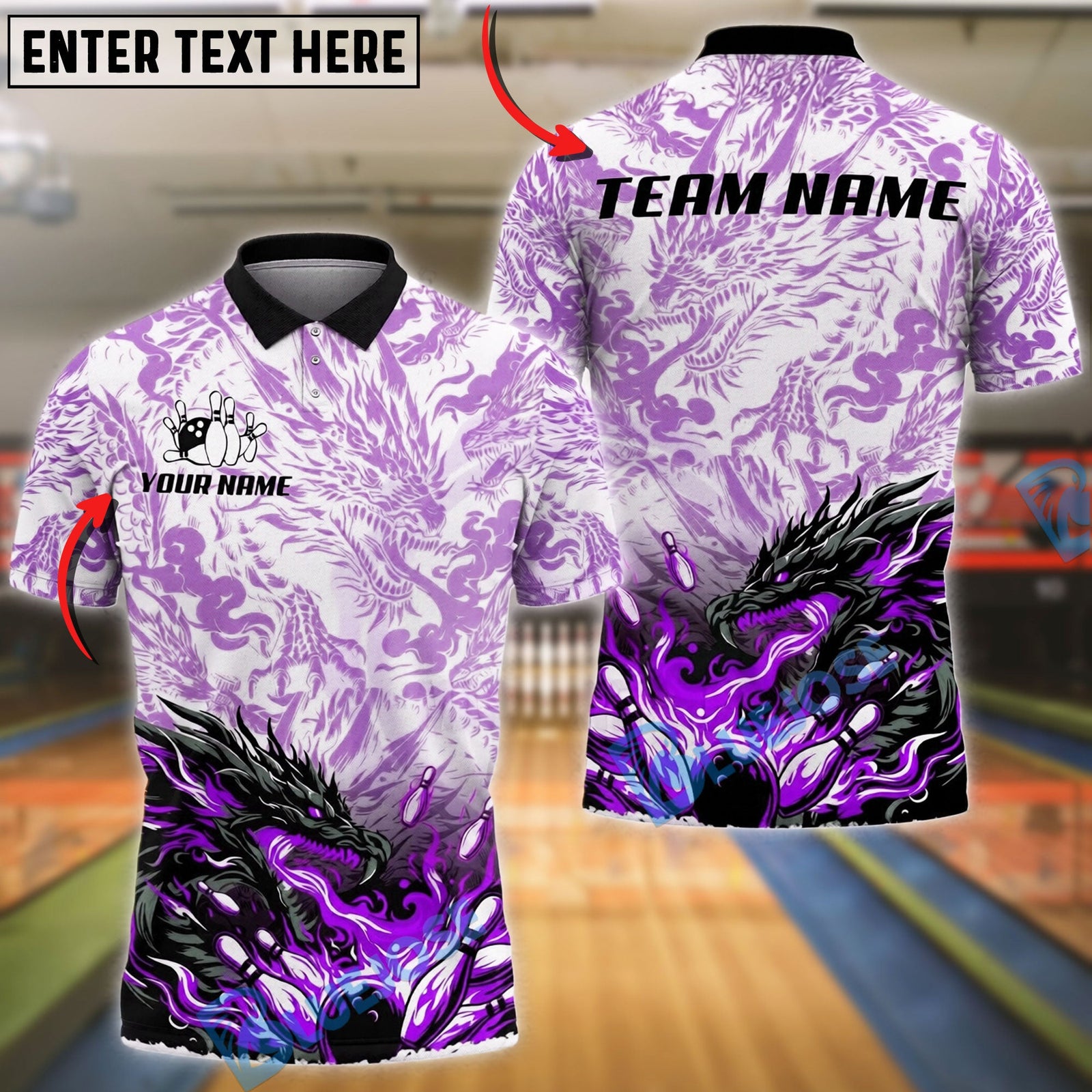 BlueJose Bowling And Pins Black Dragon Power Power Customized Name, Team Name 3D Shirt (4 Colors)
