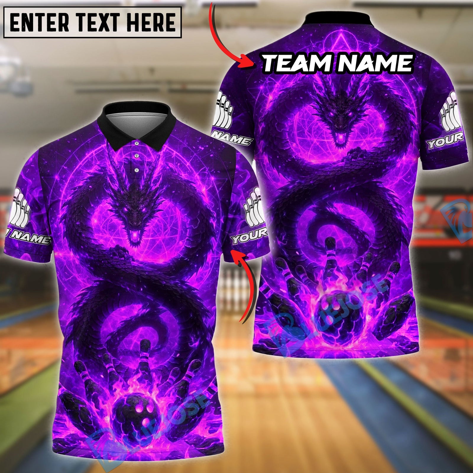 BlueJose Bowling And Pins Dragon Flame Power Customized Name, Team Name 3D Shirt (4 Colors)