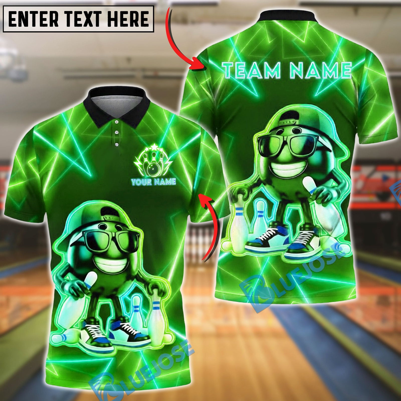 BlueJose Bowling And Pins Neon Cool Customized Name, Team Name 3D Shirt (4 Colors)