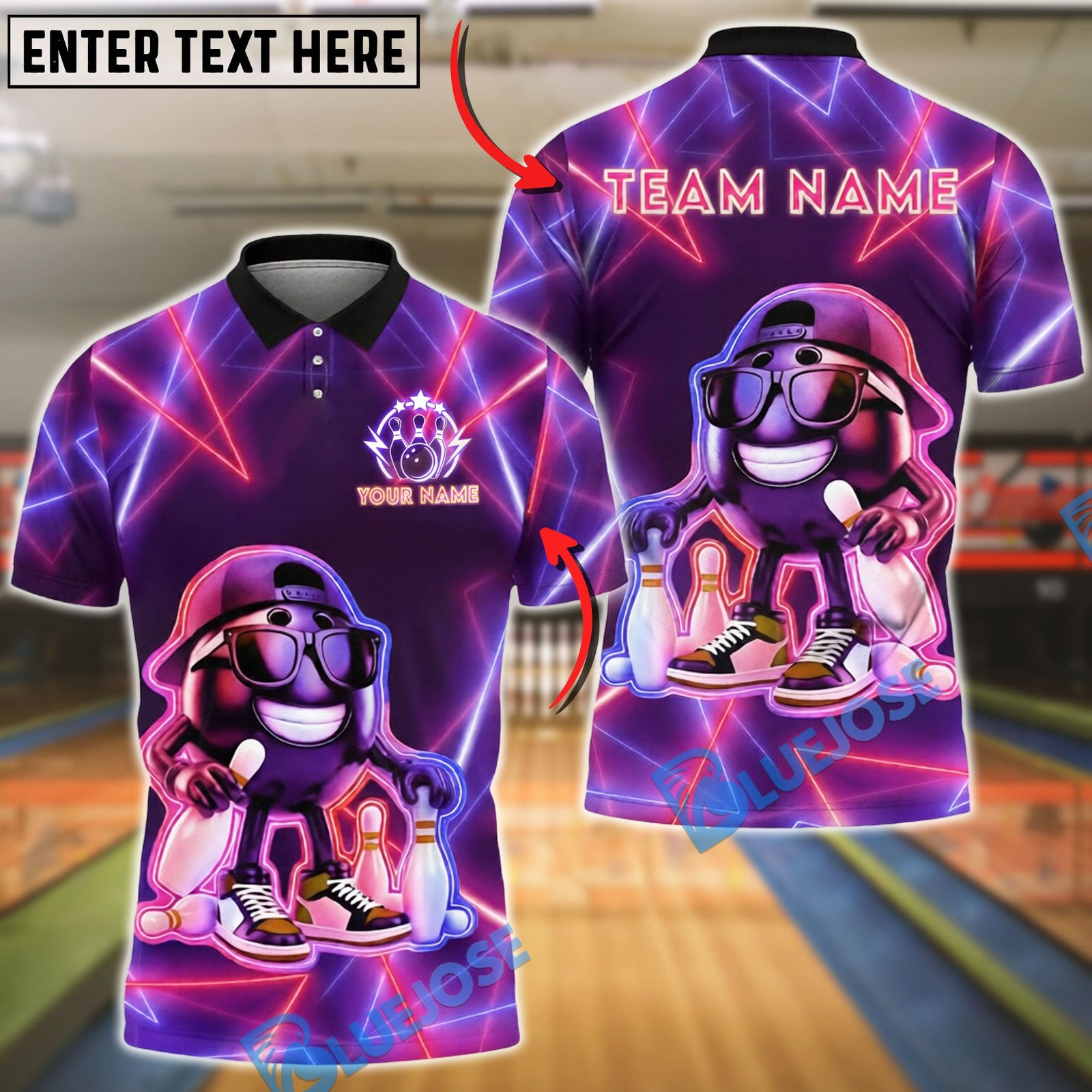 BlueJose Bowling And Pins Neon Cool Customized Name, Team Name 3D Shirt (4 Colors)