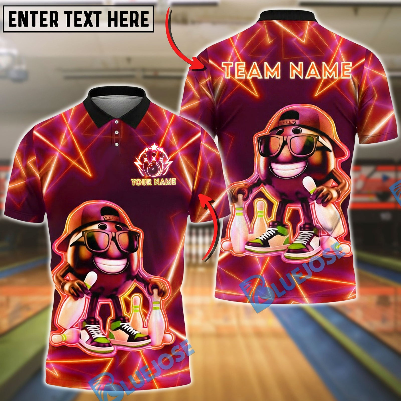 BlueJose Bowling And Pins Neon Cool Customized Name, Team Name 3D Shirt (4 Colors)