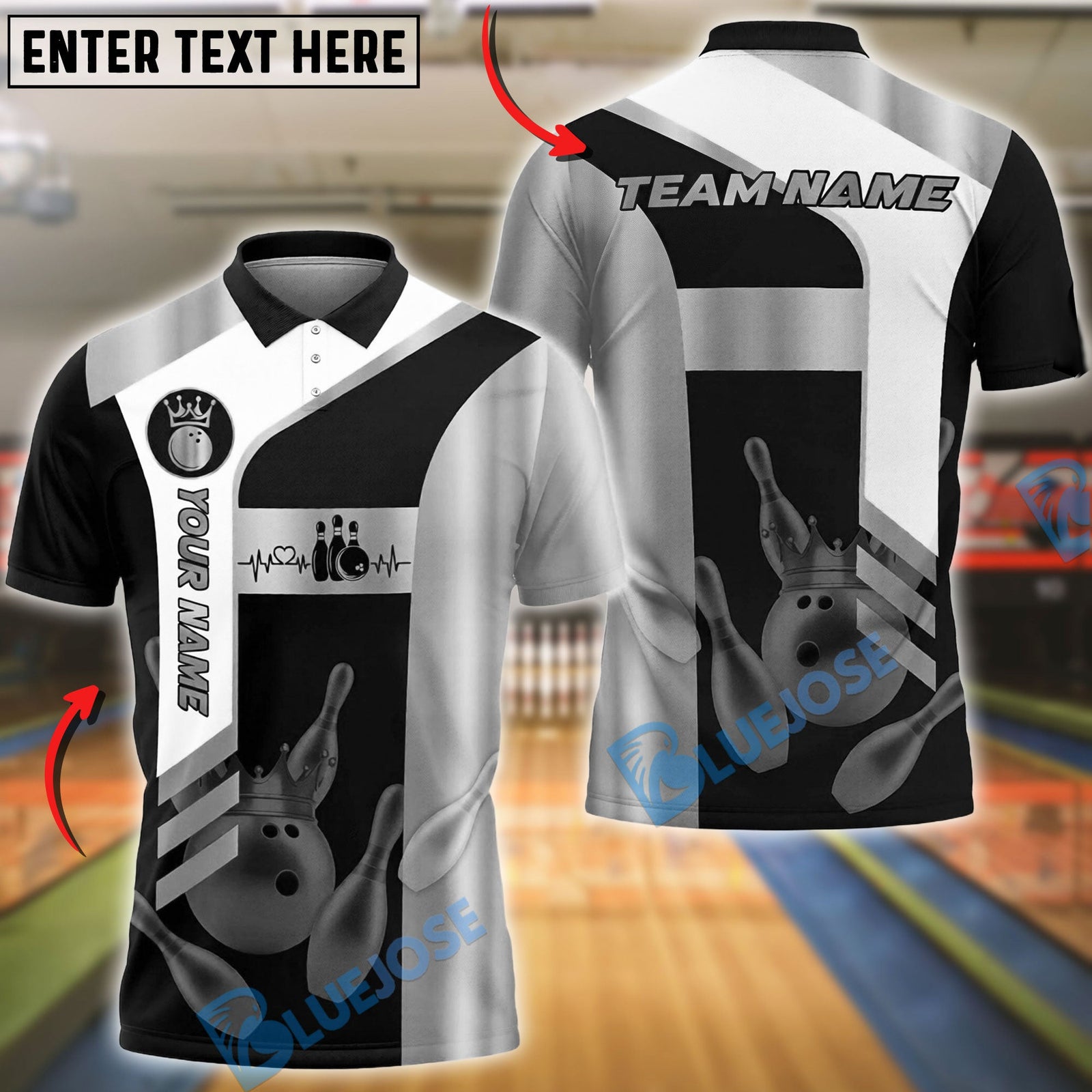 BlueJose Bowling And Pins Premium Line Customized Name, Team Name 3D Shirt (6 Colors)