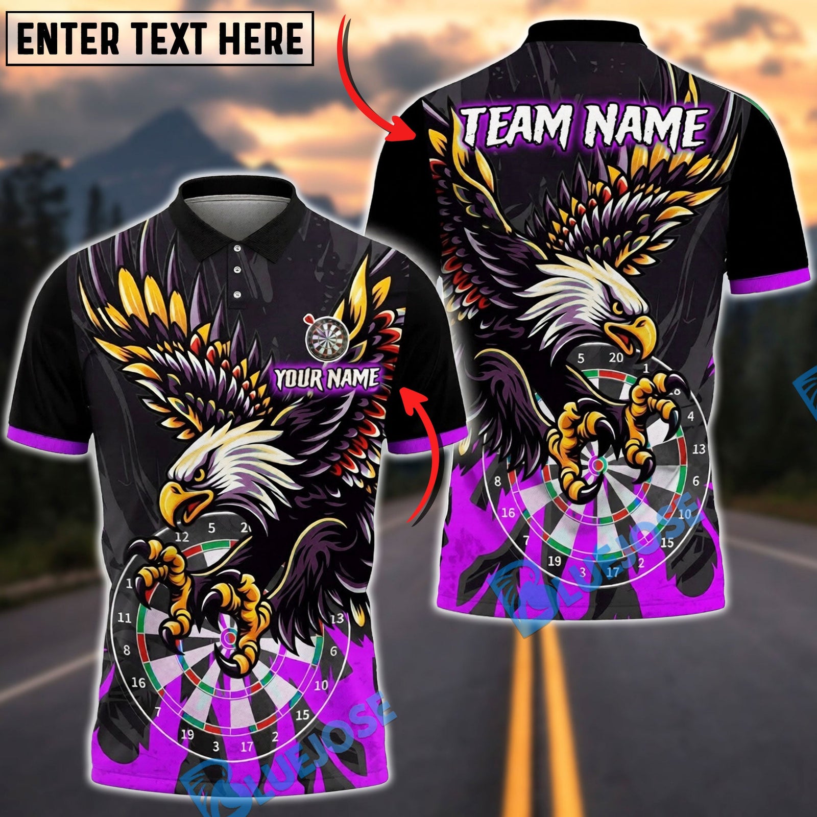 BlueJose Darts Eagle Attack Personalized Name, Team Name Unisex Shirt (6 Colors)
