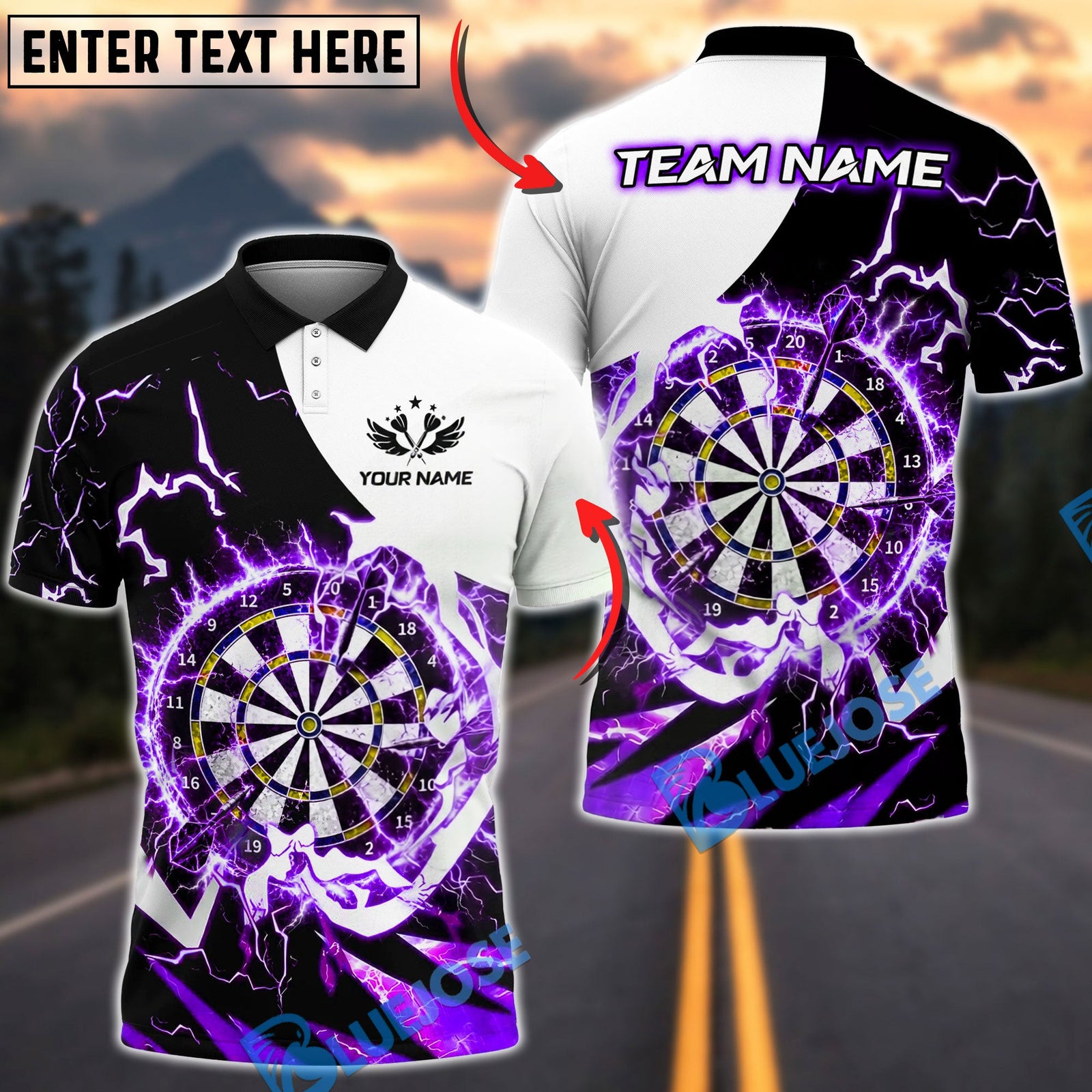 BlueJose Darts Dartboard Storm Power Personalized Name, Team Name Unisex Shirt (6 Colors)