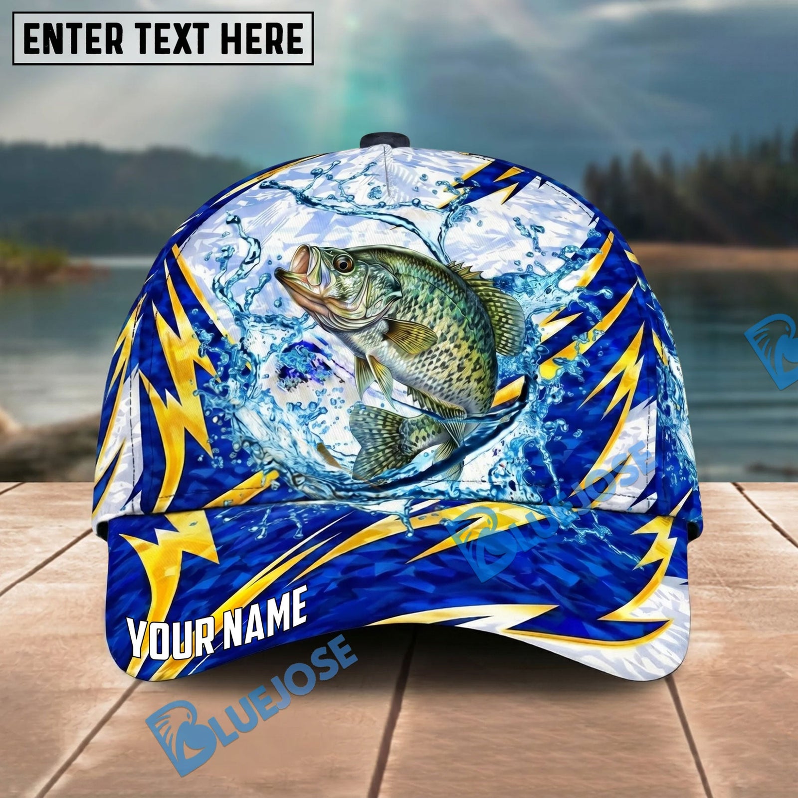 BlueJose Fishing Lightning Splash Blue Pattern Personalized Name Classic 3D Cap Personalized Cap (13 Breeds)