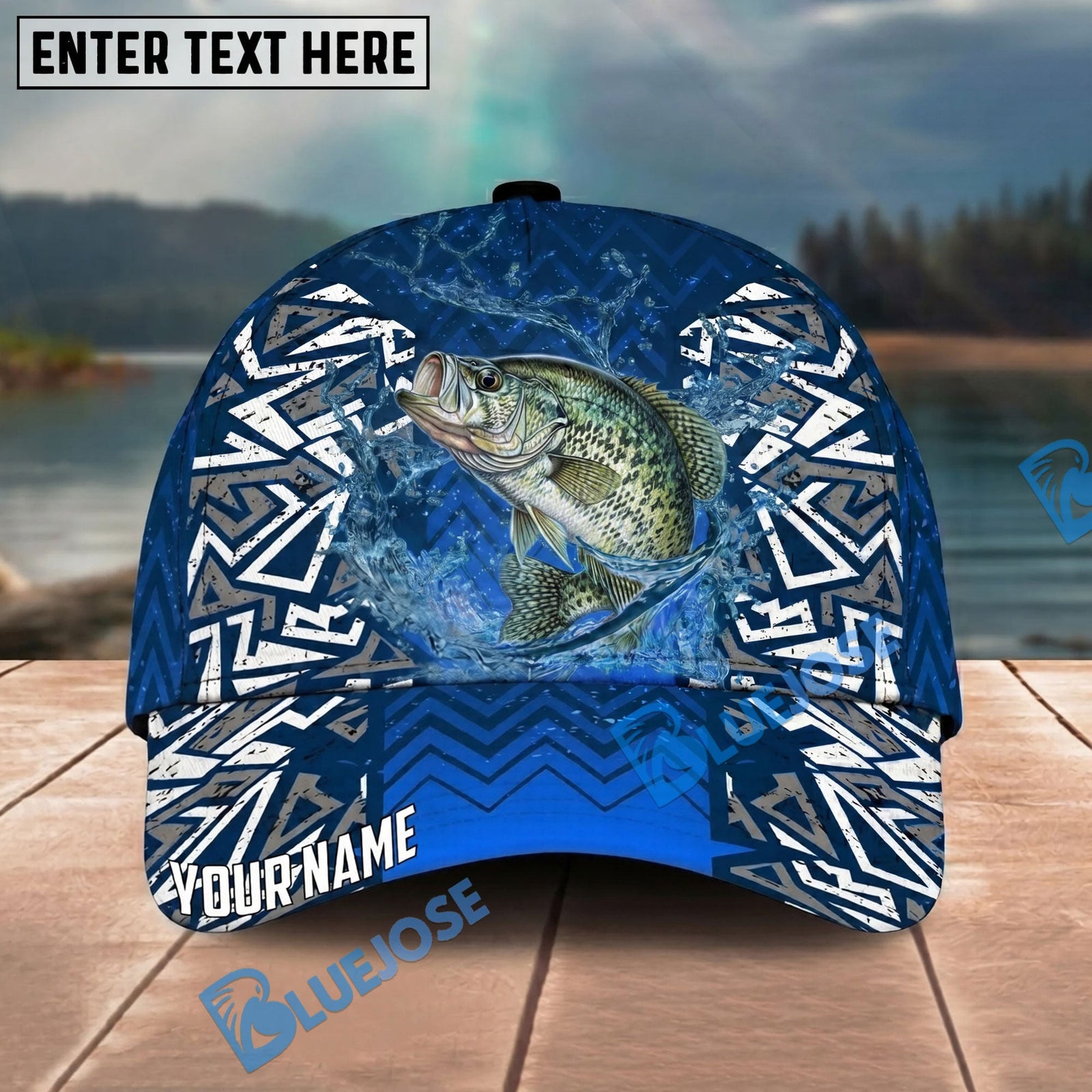 BlueJose Fishing Tribal Blue Personalized Name Classic 3D Cap Personalized Cap (13 Breeds)