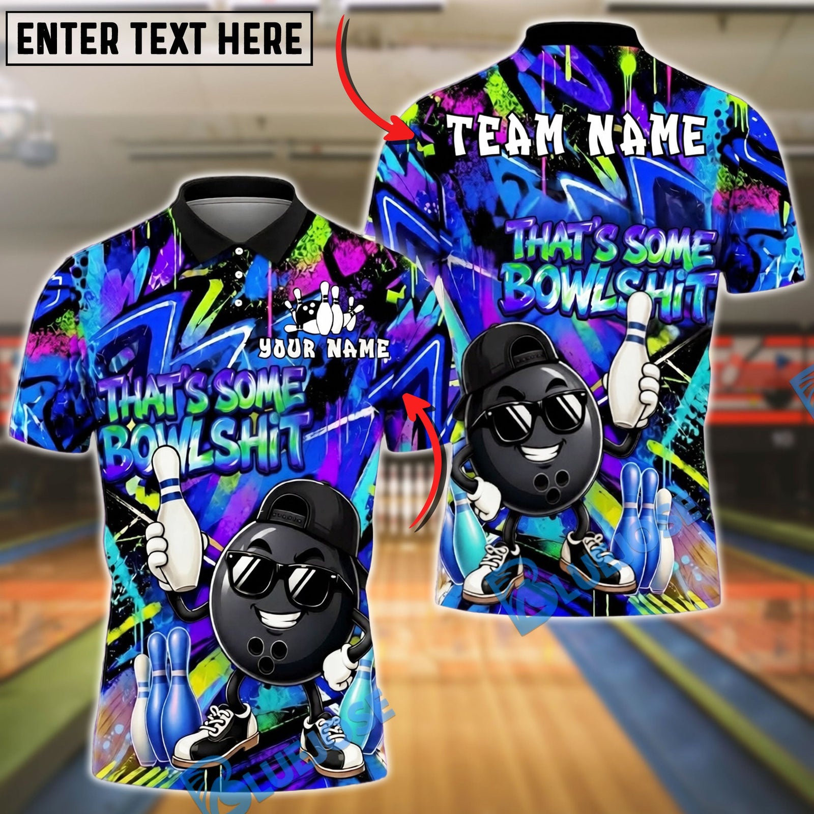 BlueJose Bowling And Pins Ball Graffiti Streetwear Funny Bowlshit Quote Customized Name, Team Name 3D Shirt (4 Colors)