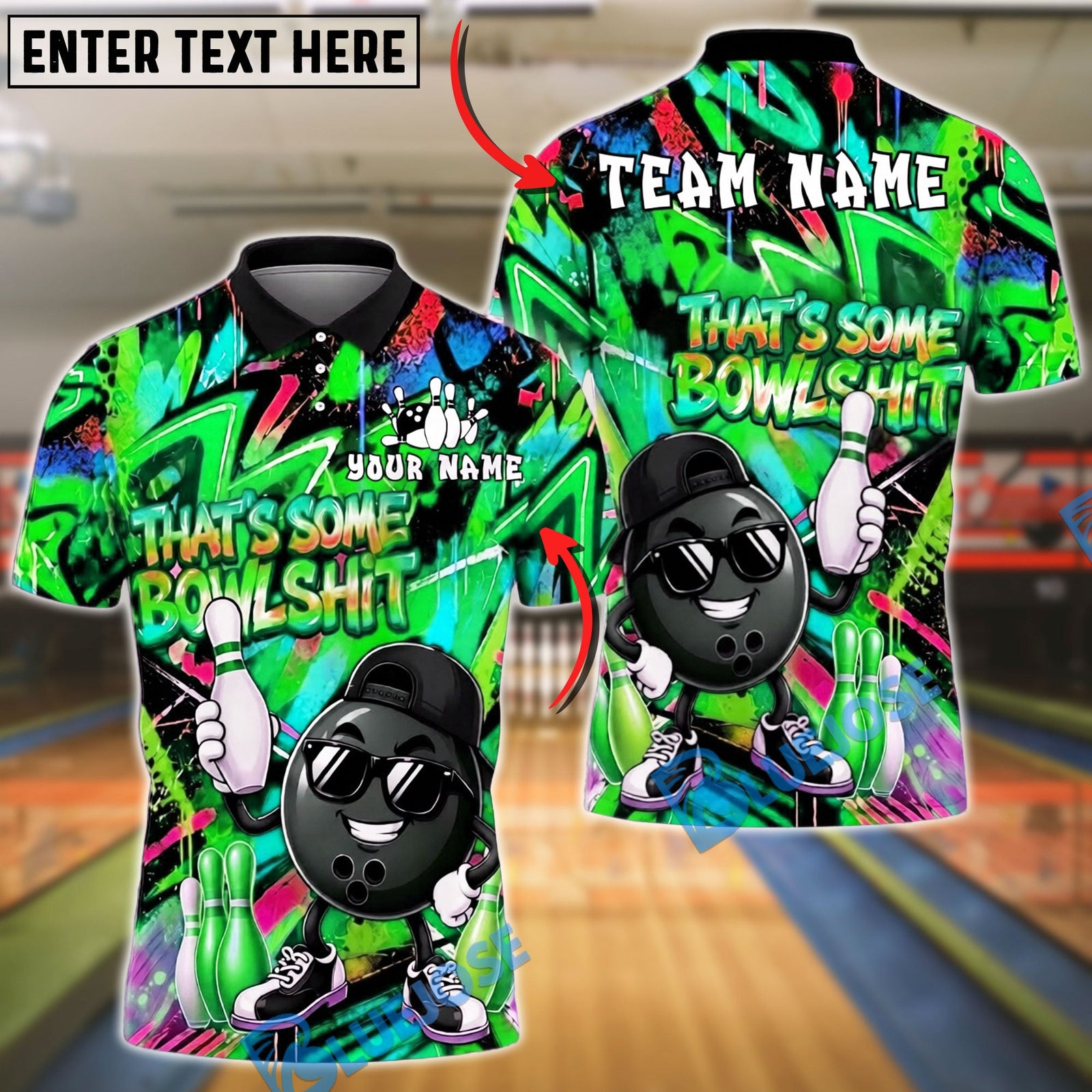 BlueJose Bowling And Pins Ball Graffiti Streetwear Funny Bowlshit Quote Customized Name, Team Name 3D Shirt (4 Colors)
