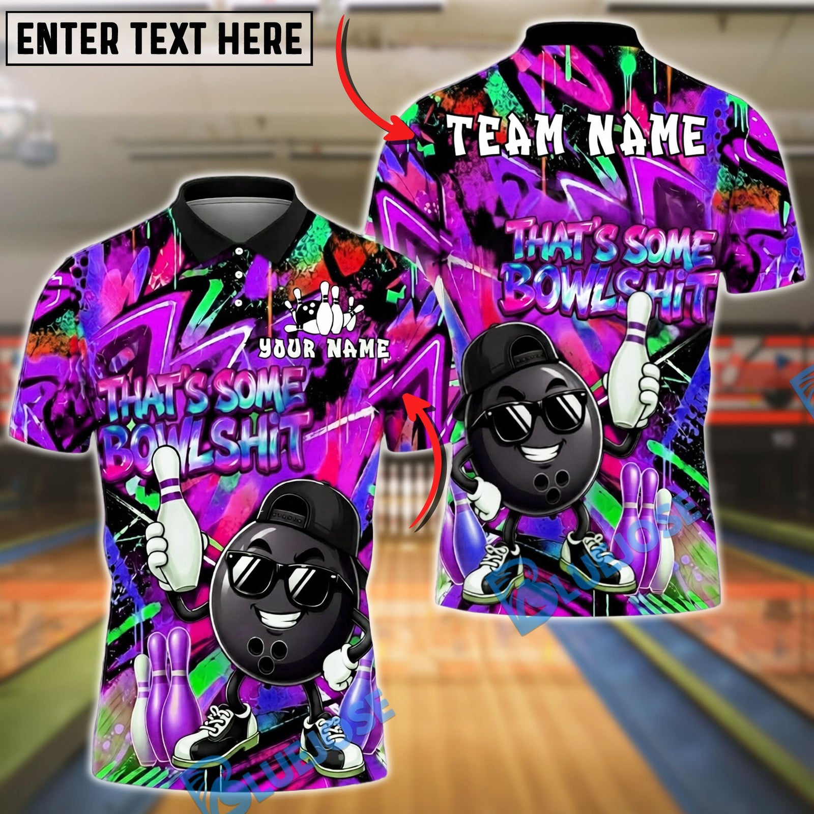 BlueJose Bowling And Pins Ball Graffiti Streetwear Funny Bowlshit Quote Customized Name, Team Name 3D Shirt (4 Colors)