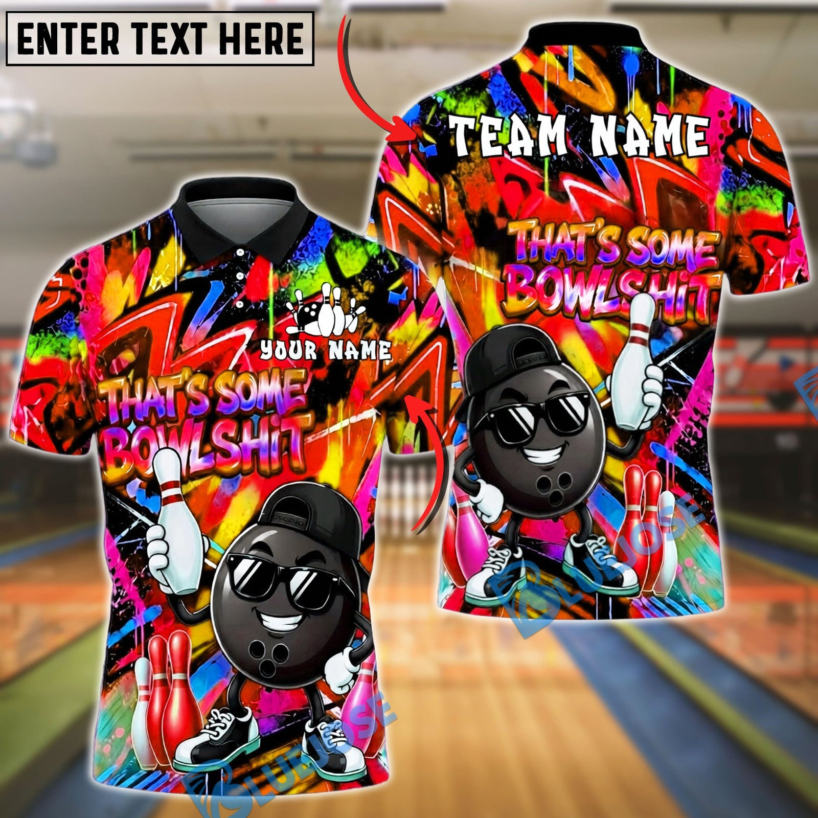 BlueJose Bowling And Pins Ball Graffiti Streetwear Funny Bowlshit Quote Customized Name, Team Name 3D Shirt (4 Colors)