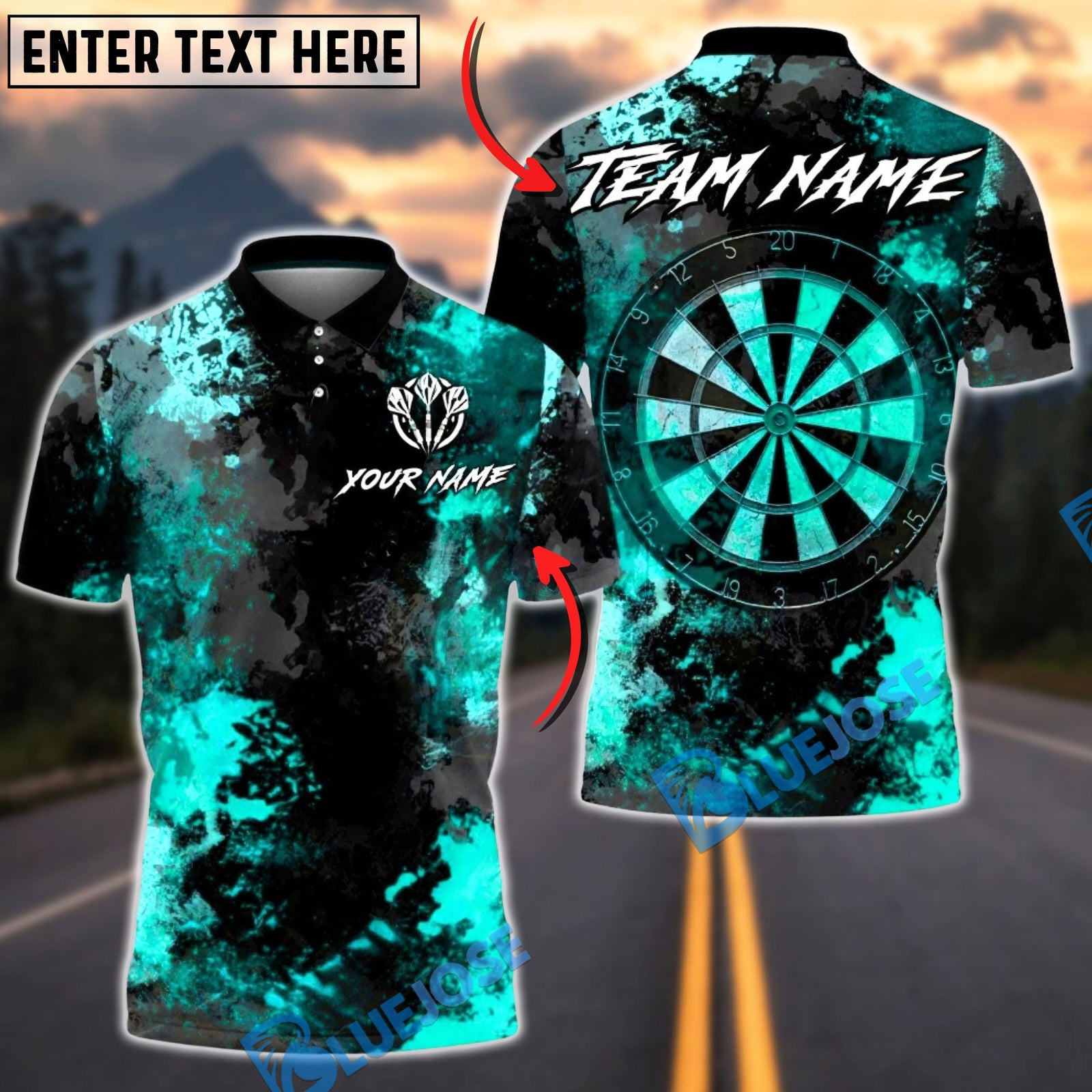 BlueJose Darts Grunge Dartboard Abstract Texture Multicolor Options Personalized Name Shirt (4 Colors)