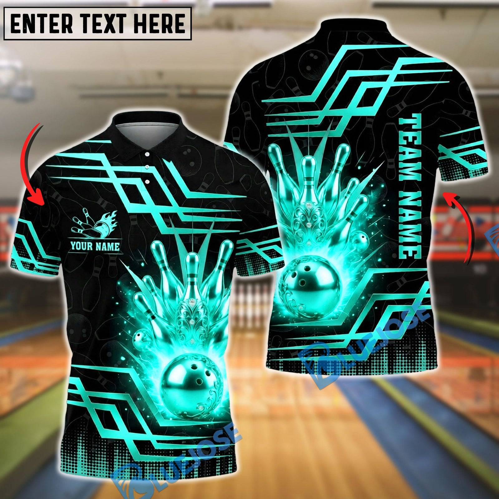 BlueJose Bowling And Pins Luxury Golden Strike Customized Name, Team Name 3D Shirt (6 Colors)