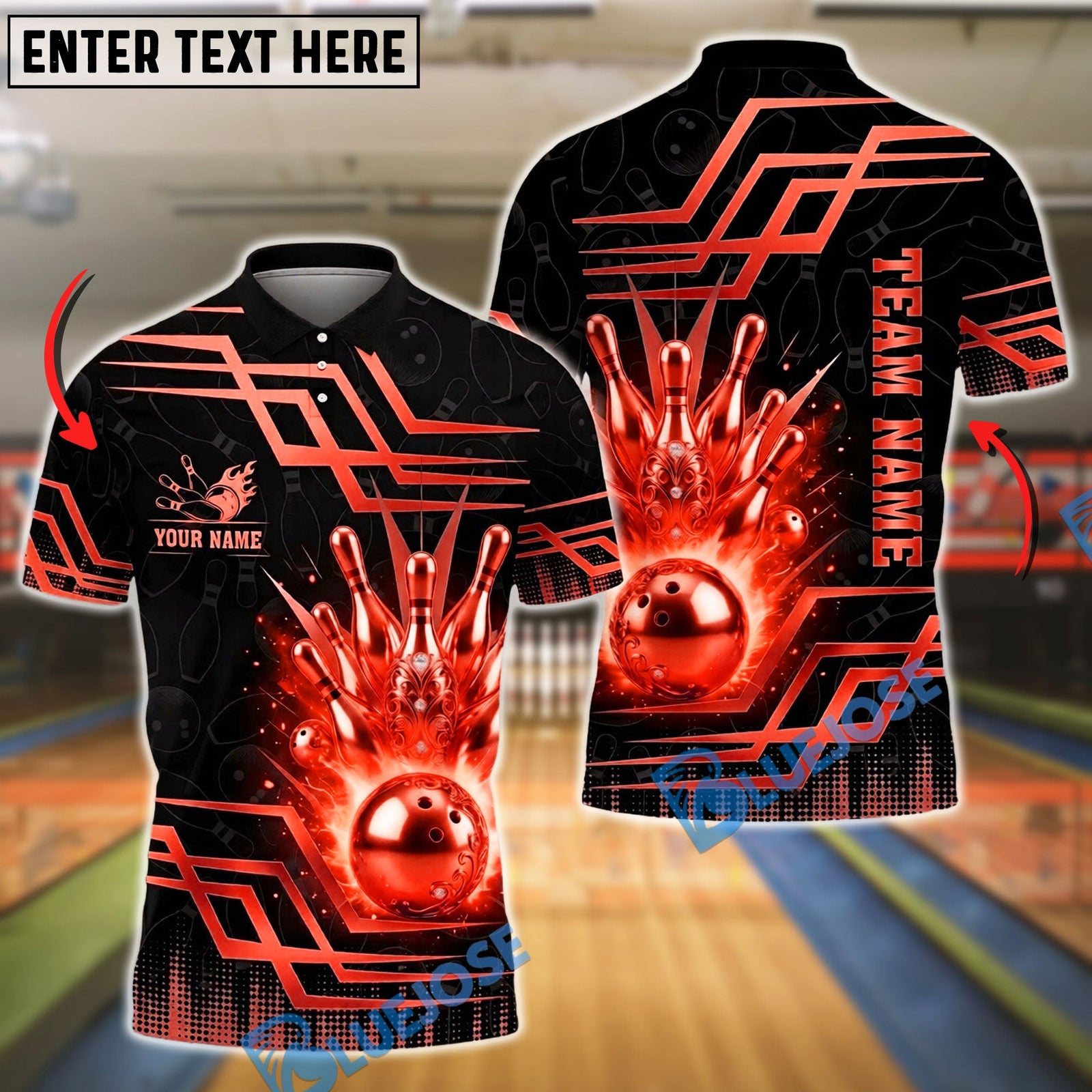 BlueJose Bowling And Pins Luxury Golden Strike Customized Name, Team Name 3D Shirt (6 Colors)