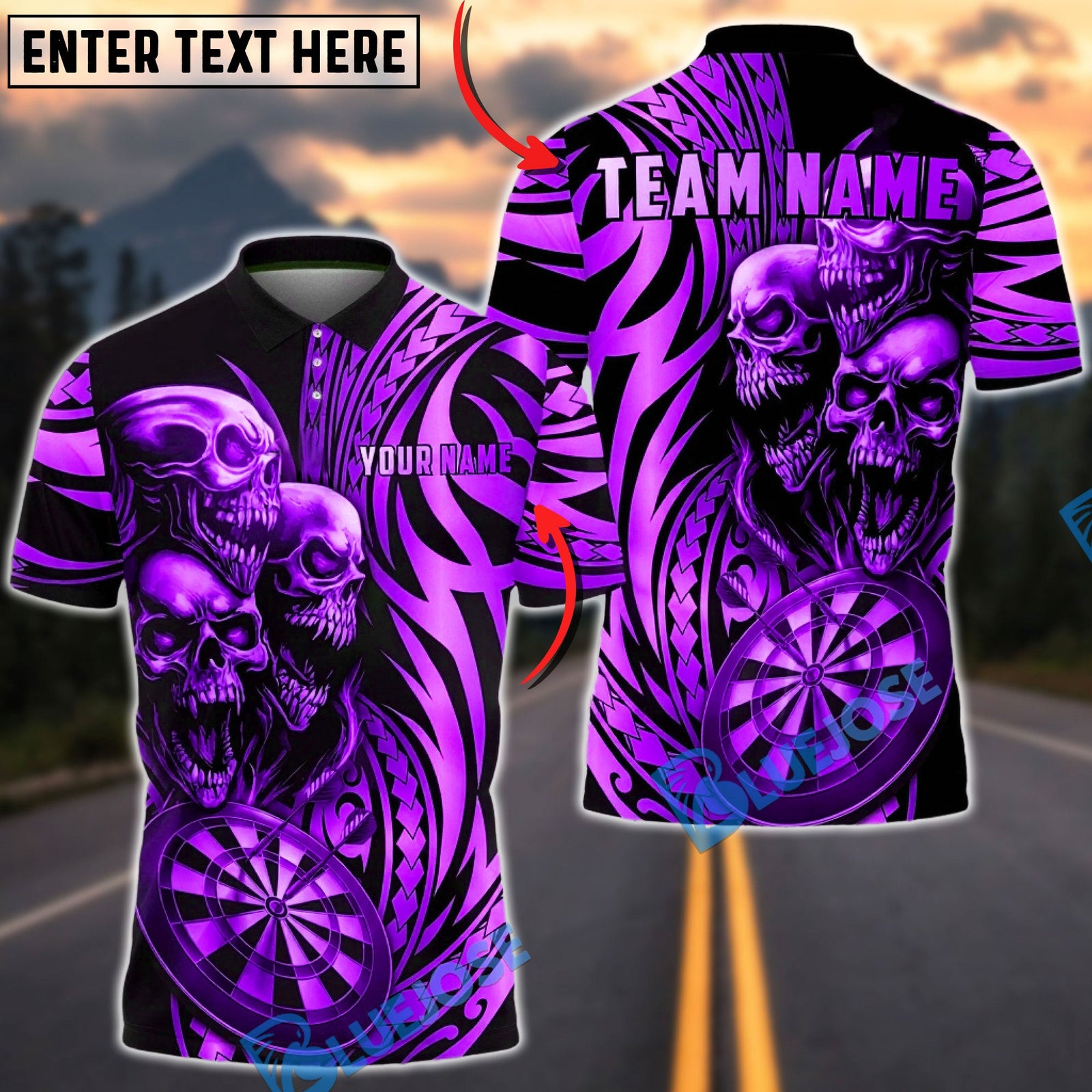 BlueJose Darts Skull Maori Dartboard Golden Gradient Style Multicolor Options Personalized Name Shirt (6 Colors)