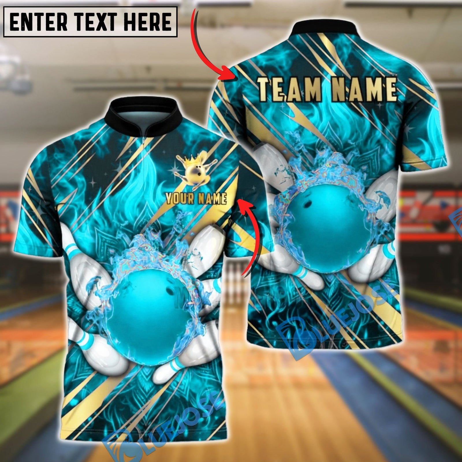 BlueJose Bowling & Pins Fire Mandala Pattern Customized Name, Team Name 3D Shirt (4 Colors)