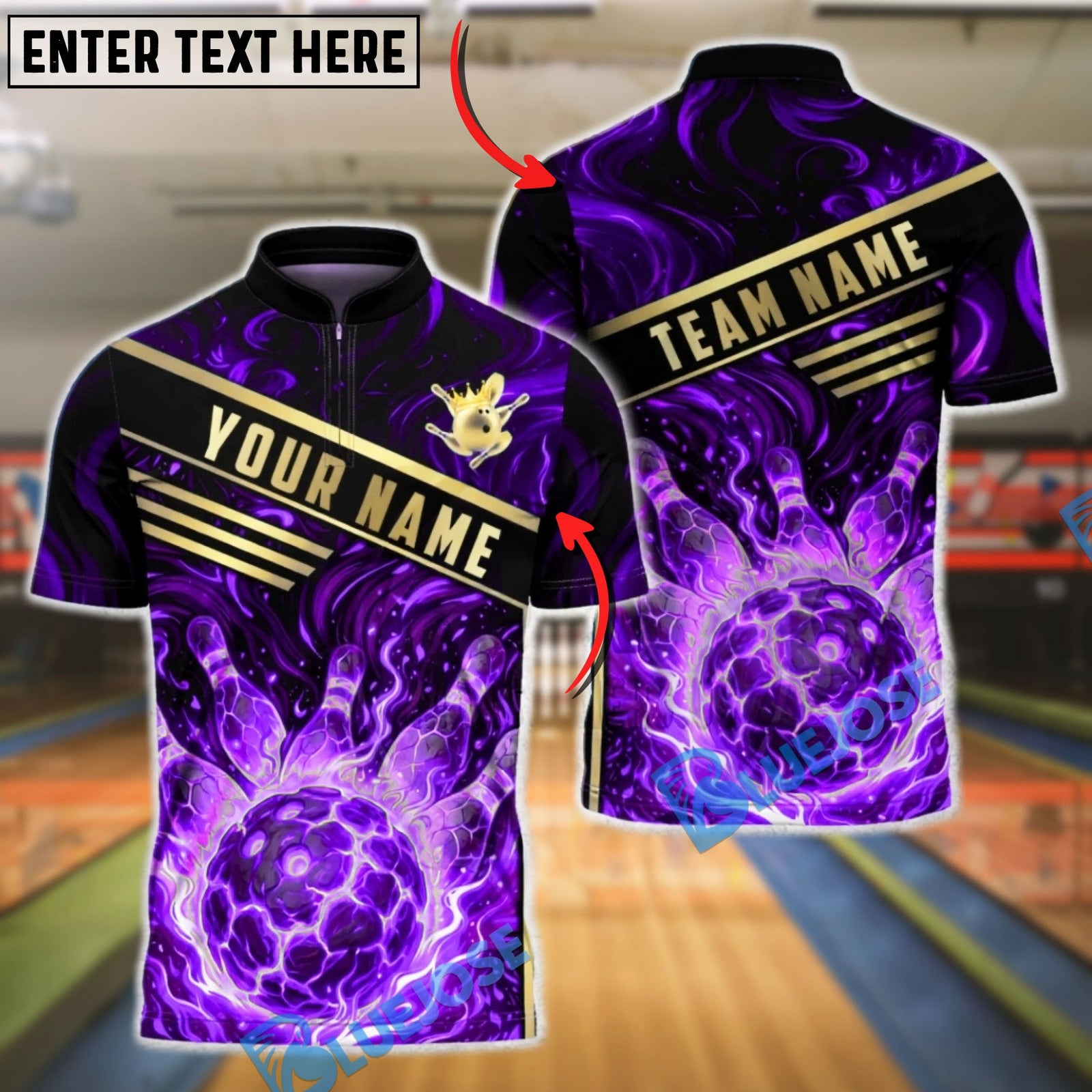 BlueJose Bowling & Pins Molten Lava Magma Design Customized Name, Team Name 3D Shirt (4 Colors)