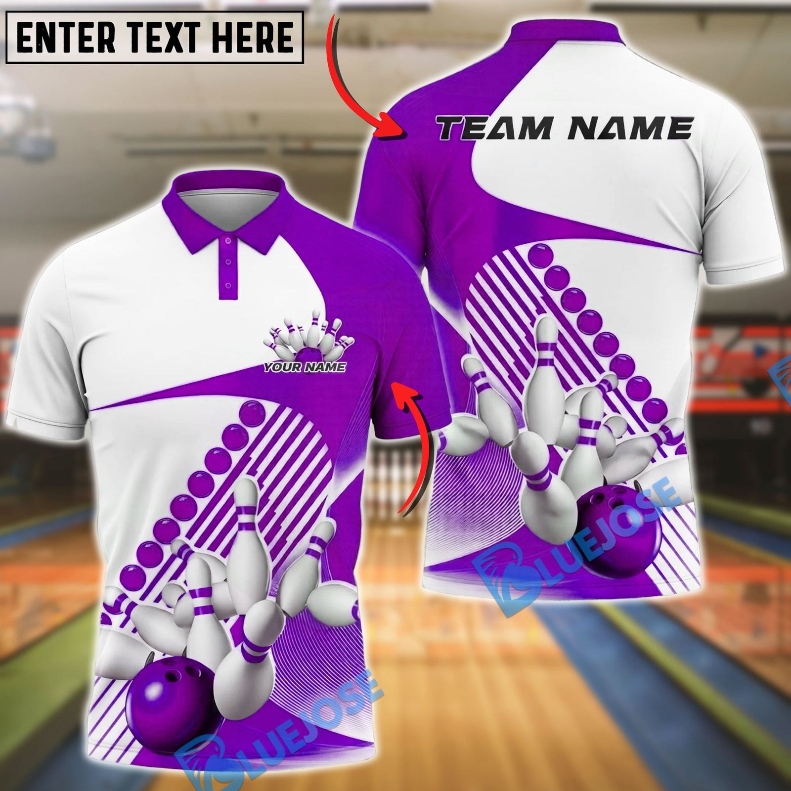 BlueJose Bowling And Pins Strike Pins Ball Line Dynamic Motion Graphic Customized Name, Team Name 3D Shirt (4 Colors)
