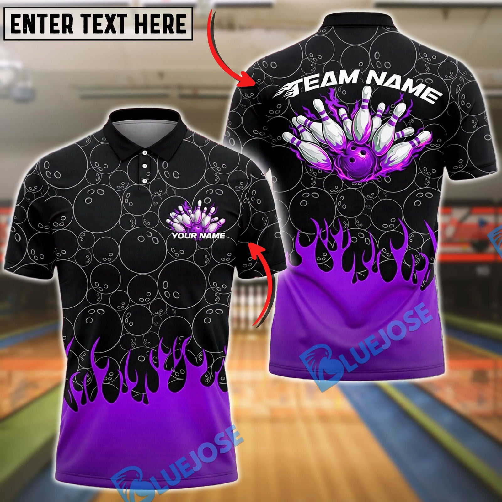 BlueJose Bowling And Pins Flaming Ball Strike Explosion Pins Graphic Customized Name, Team Name 3D Shirt (4 Colors)