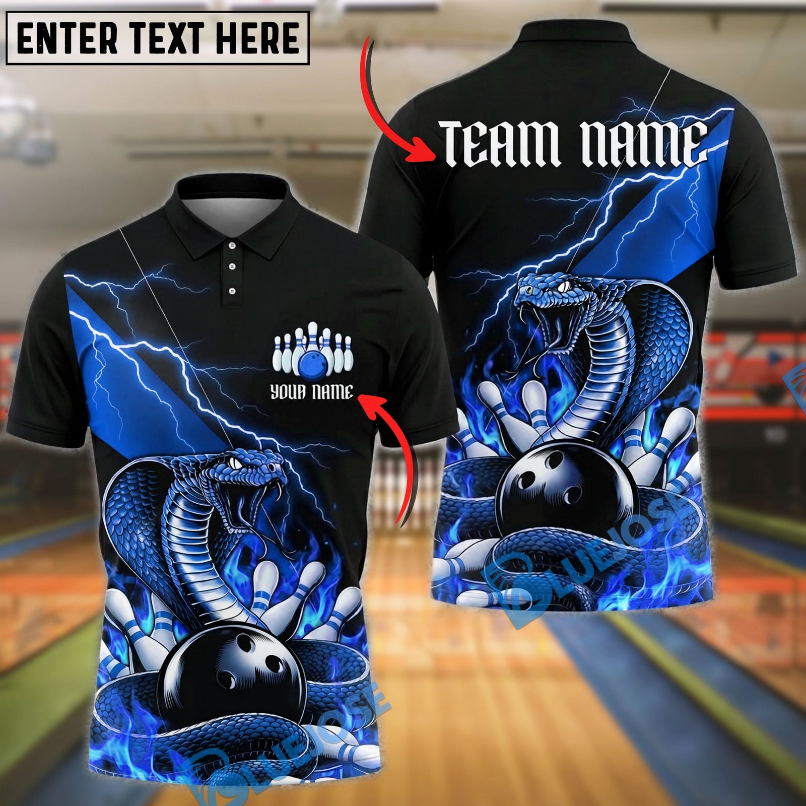 BlueJose Bowling And Pins Snake Cobra Fire Strike Aggressive Graphic Customized Name, Team Name 3D Shirt (4 Colors)