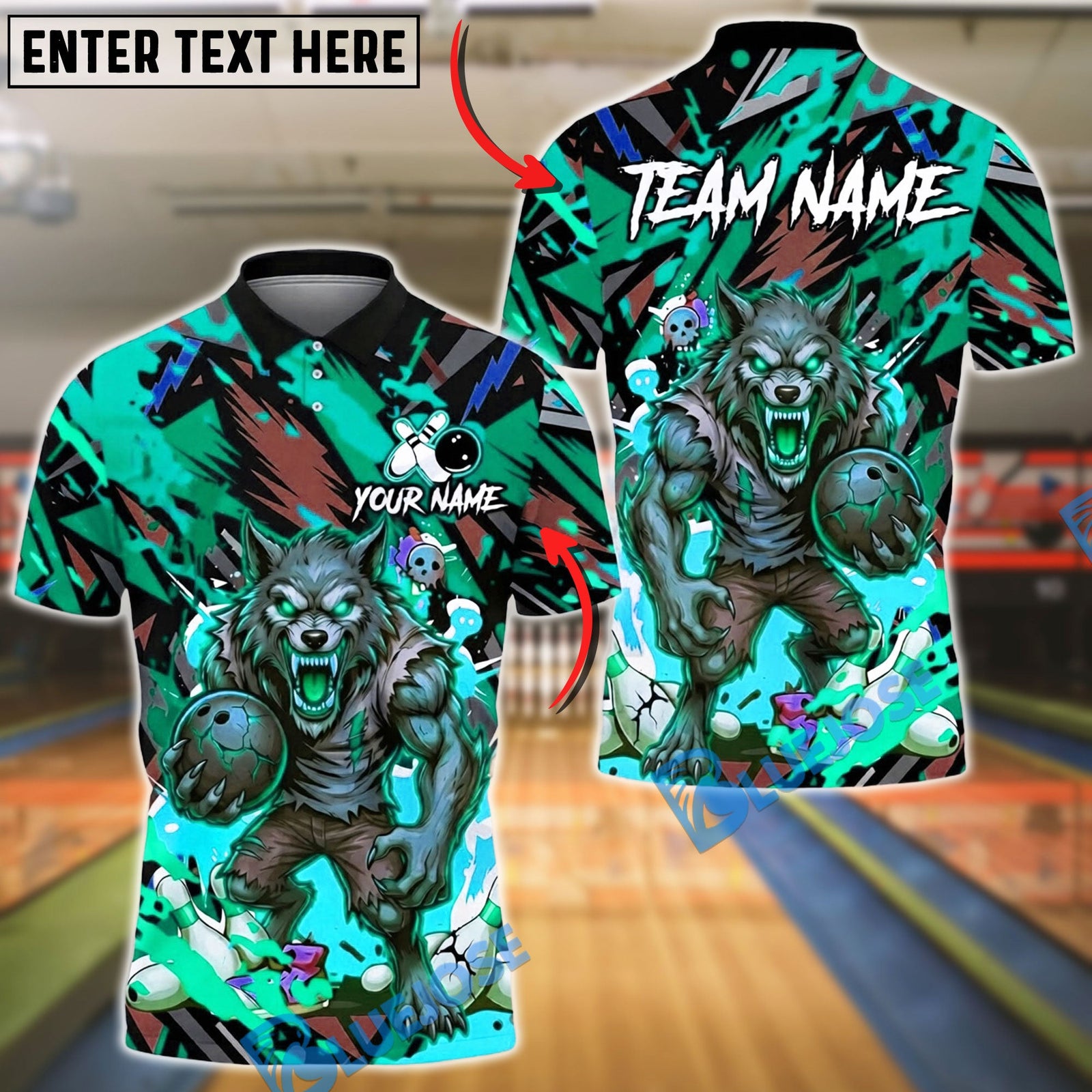 BlueJose Bowling And Pins Angry Wolf Strike Ball Graffiti Street Style Graphic Customized Name, Team Name 3D Shirt (4 Colors)