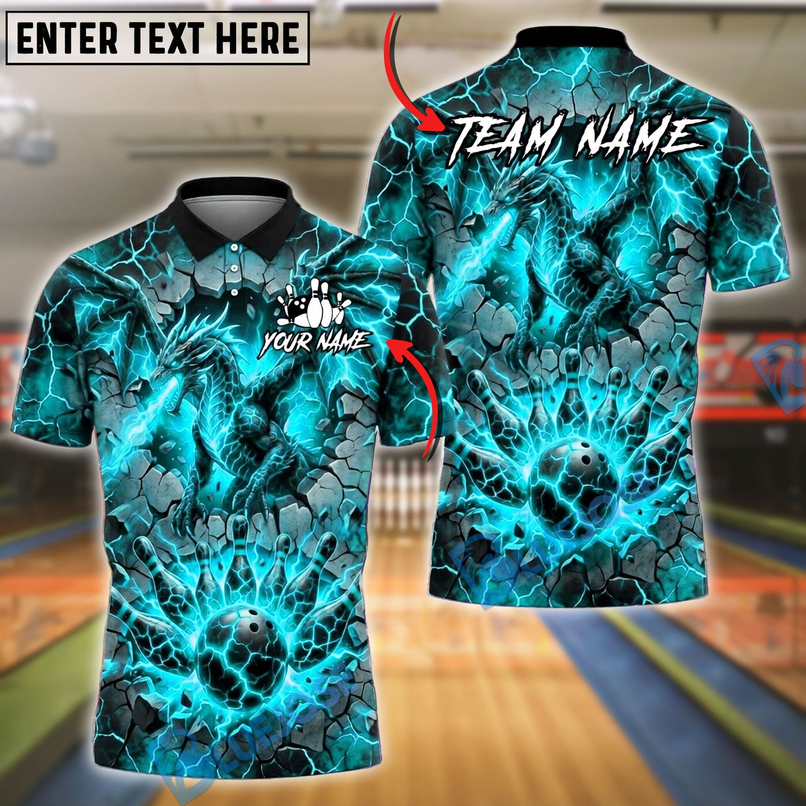 BlueJose Bowling And Pins Lava Dragon Fire Breath Explosion Strike Graphic Customized Name, Team Name 3D Shirt (4 Colors)