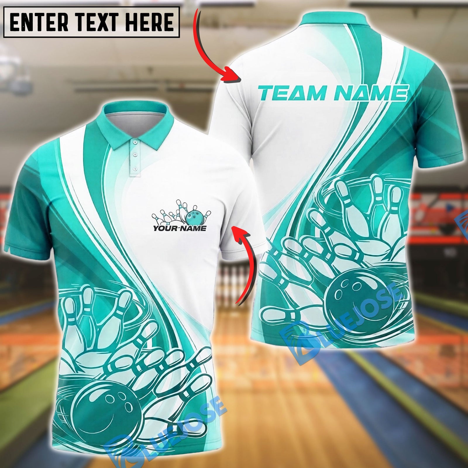 BlueJose Bowling And Pins Ribbon Awareness Swirl Design Customized Name, Team Name 3D Shirt (4 Colors)