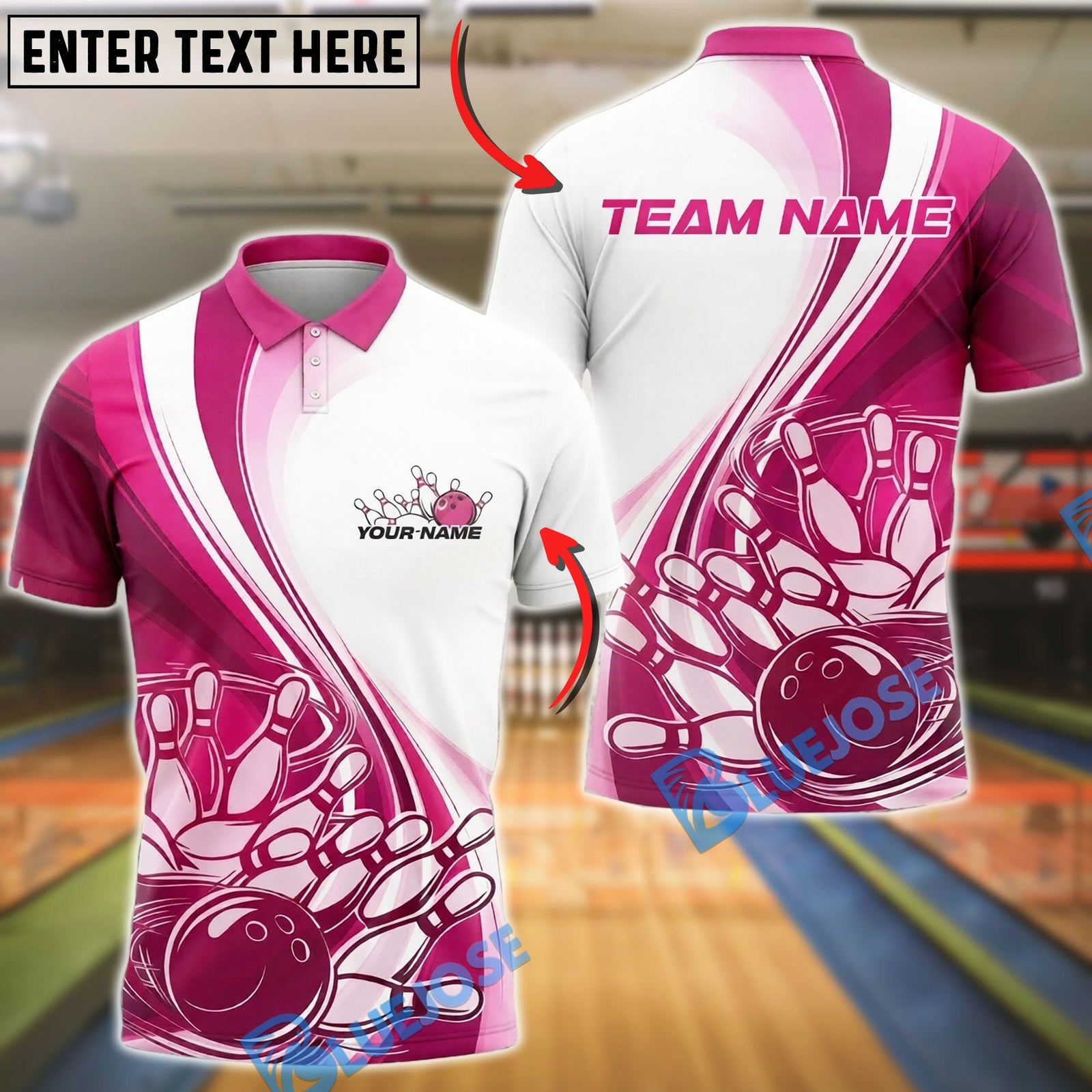 BlueJose Bowling And Pins Ribbon Awareness Swirl Design Customized Name, Team Name 3D Shirt (4 Colors)