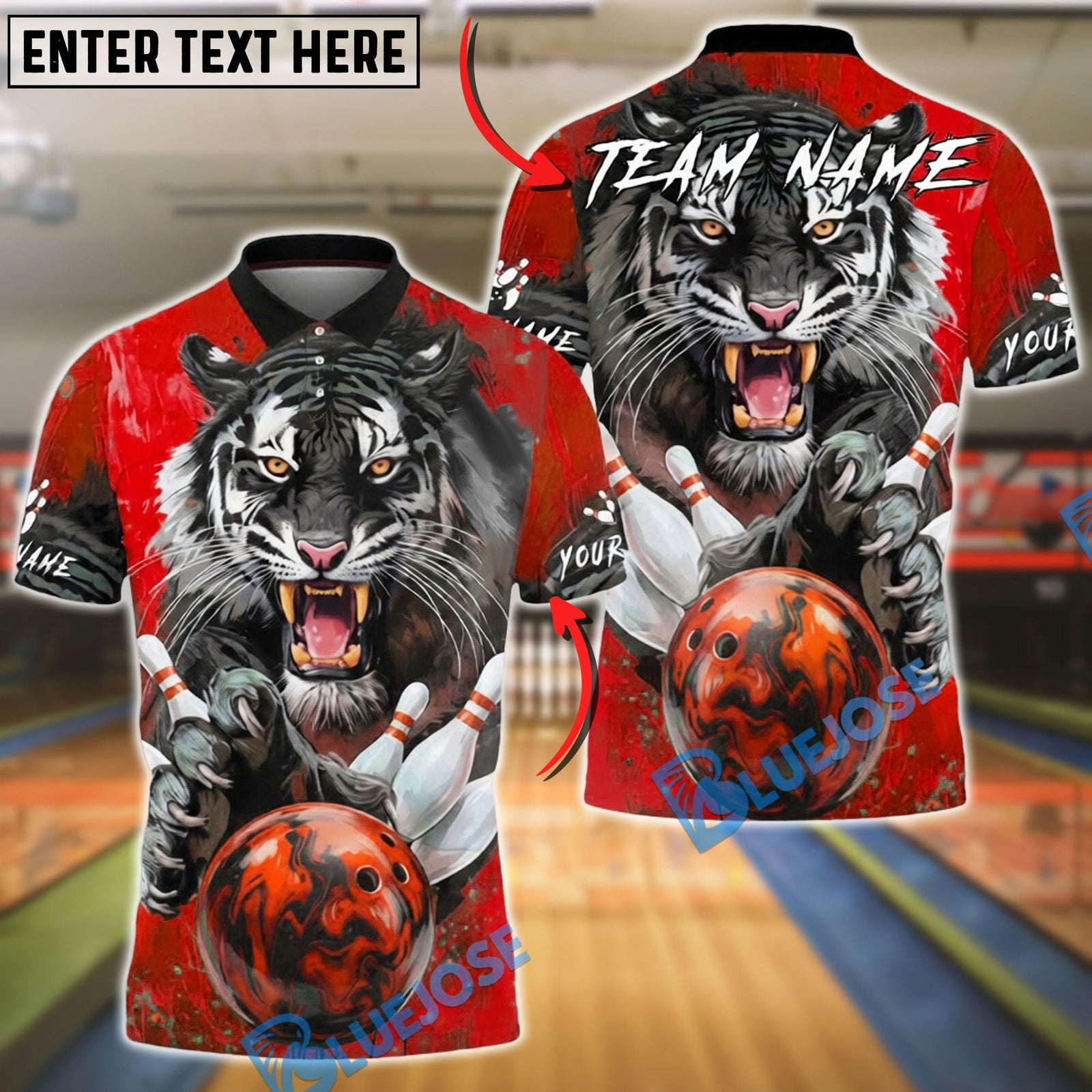 BlueJose Bowling & Pins Fierce Gray Tiger Power Customized Name, Team Name 3D Shirt (4 Colors)