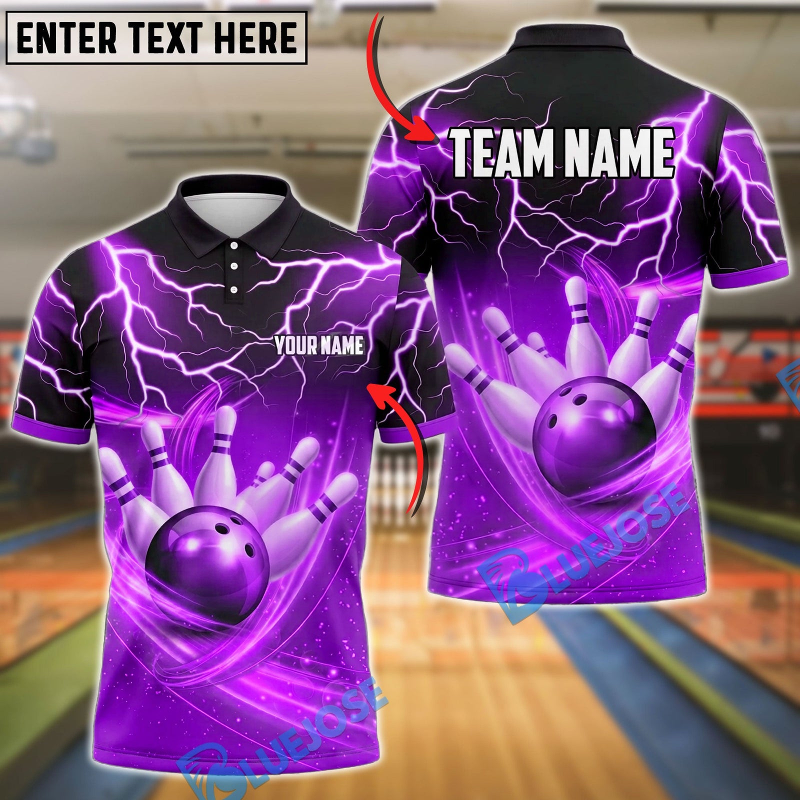 BlueJose Bowling And Pins Lightning Field Customized Name, Team Name 3D Shirt (6 Colors)