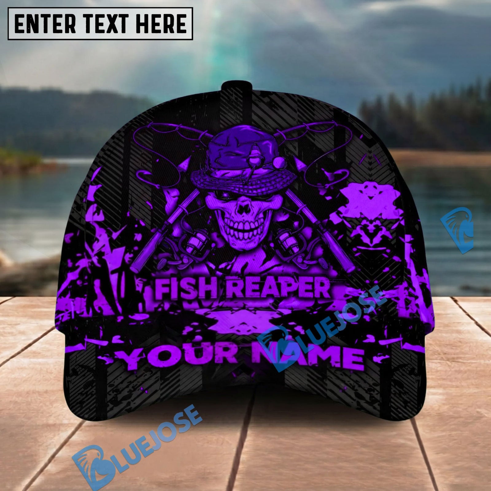 BlueJose Fishing Reaper Neon Skull Personalized Cap (8 Colors)